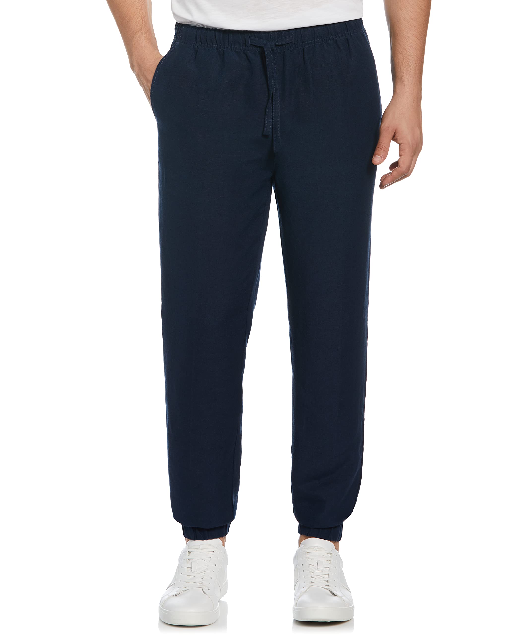 Cubavera Men's Linen V-Neck Pull-On Jogger Pants with Drawstring - Comfortable Casual Lounge & Workout Pants for Home, Gym, and Travel