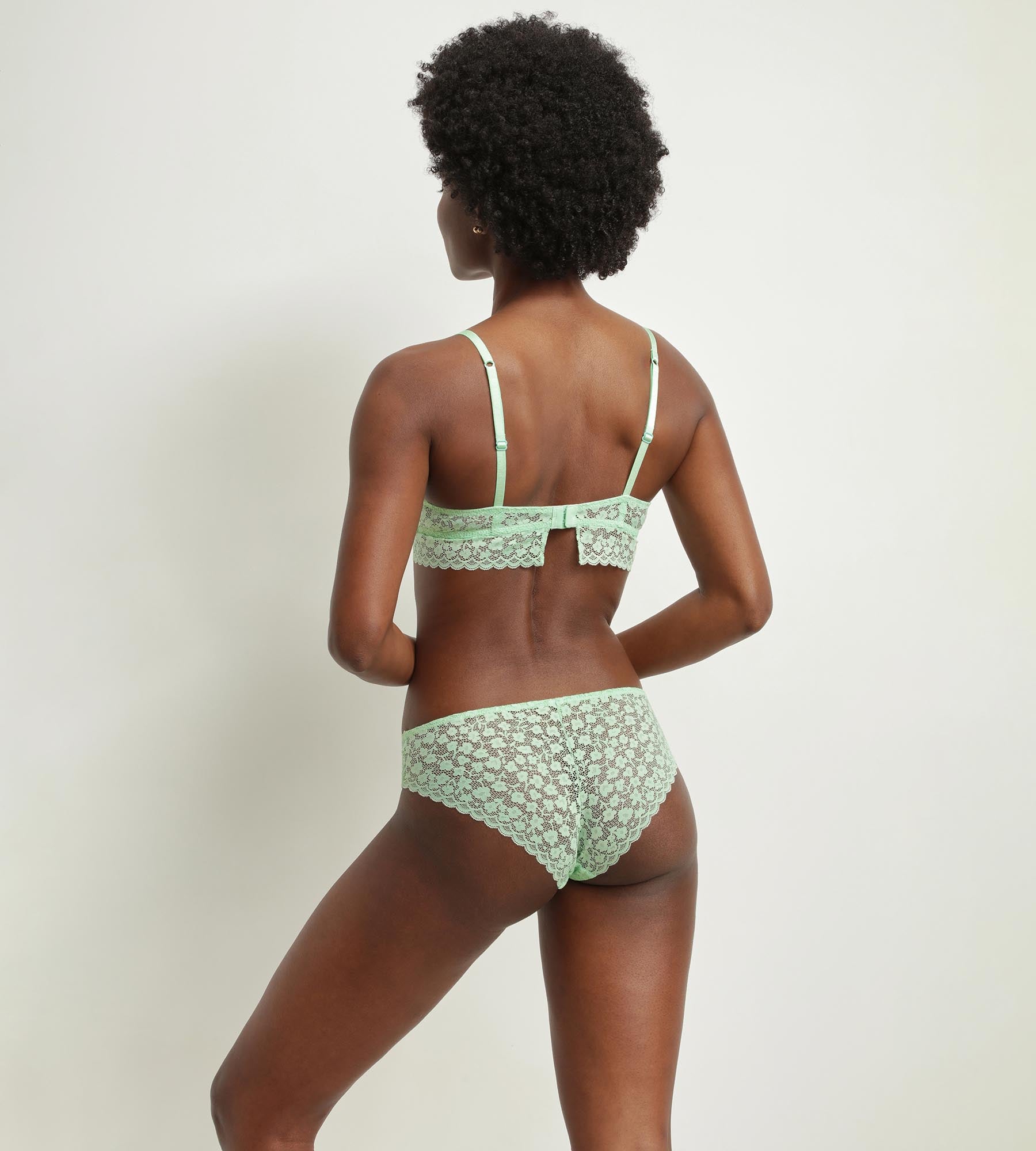 Floral Lace Triangle Bralette in Water Green Daisy Print - Comfortable & Stylish for Everyday Wear, Yoga, and Lounge