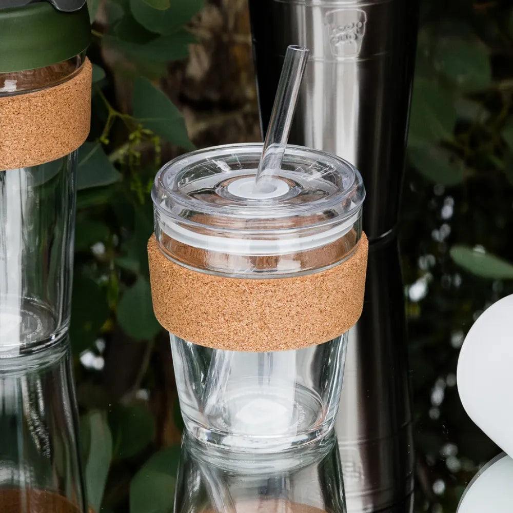 KeepCup Reusable Glass Coffee Cup with Cork Sleeve - Perfect for Iced Coffee, Cold Brew & Hot Beverages at Home, Office or Travel
