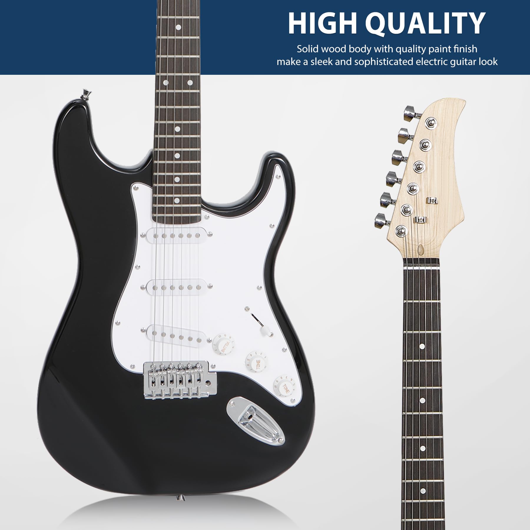 39 Inch Full Size Electric Guitar Beginner Starter Kit with 10W Amp, Gig Bag, Strap, Strings, Tuner, Cable & Picks - Perfect for Beginners, Practice, Home Studio & Live Performances (Black)