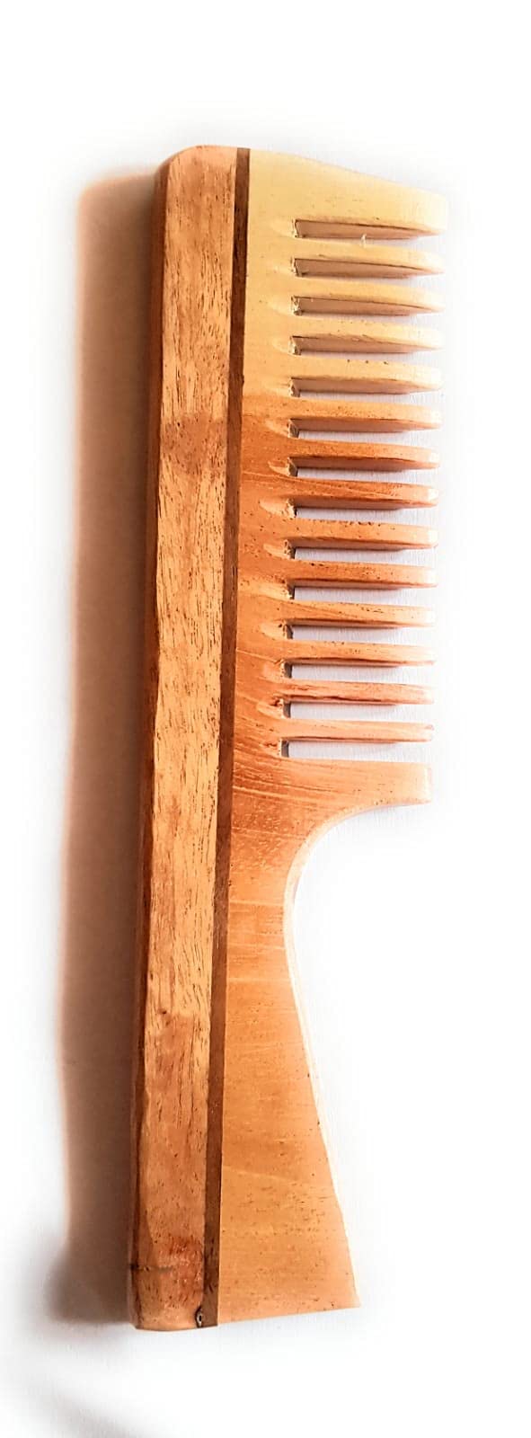 Pure Neem Wood Wide Tooth Comb with Handle for Scalp Massage & Hair Growth | Natural Hair Detangler for Curly, Thick & Long Hair | Perfect for Daily Hair Care & Relaxation at Home