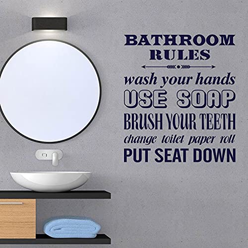 Bathroom Wall Decals Stickers - Vinyl Wallpaper Mural with Bathroom Rules (Wash Your Hands, Put Seat Down) for Bathroom, Washroom & Lavatory - Perfect for Home, Office & Public Restroom Decor