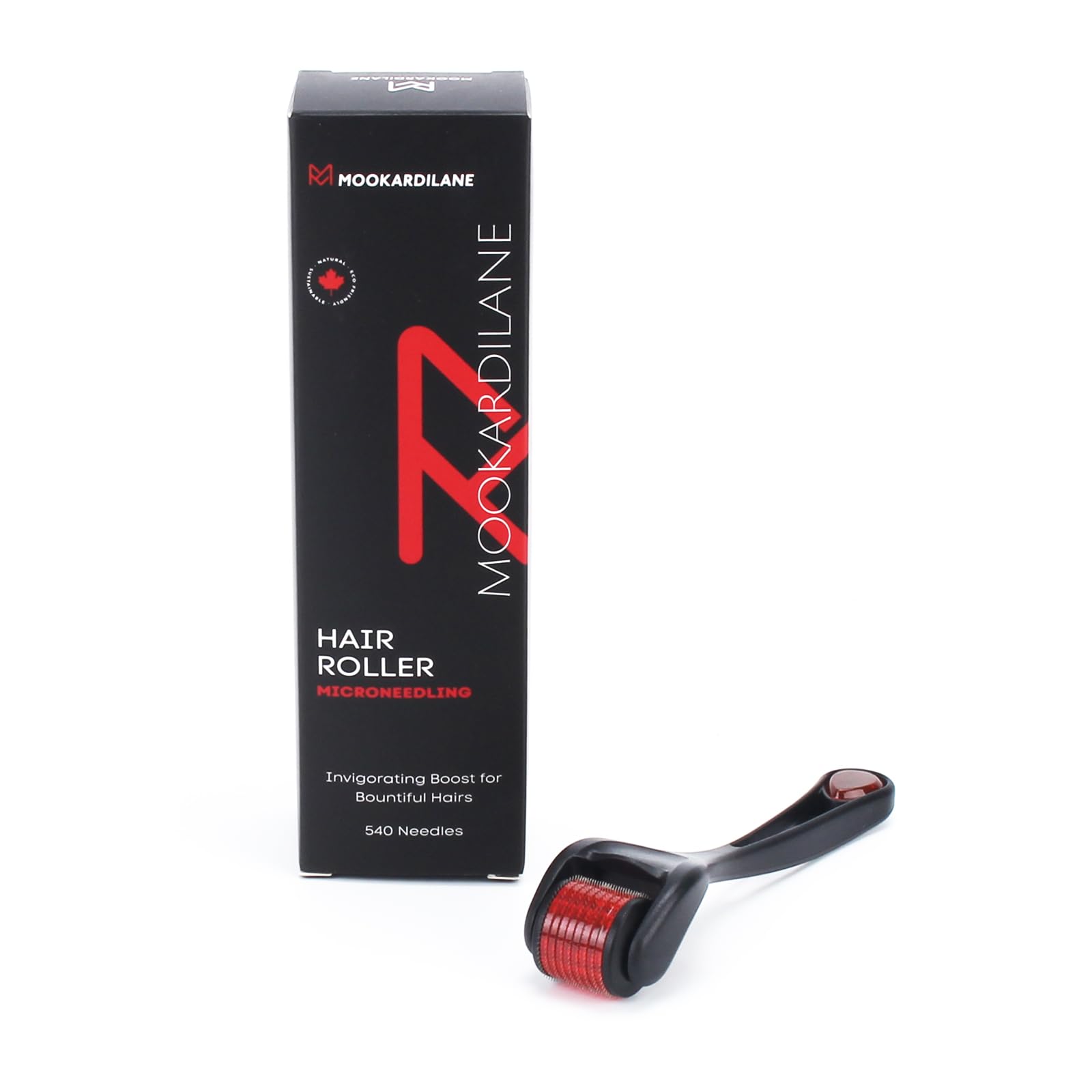 MOOKARDILANE 540 Stainless Steel Microneedle Scalp Hair Roller - Black with Red for Hair Growth & Scalp Care - At-Home Hair Treatment for Thicker, Healthier Hair