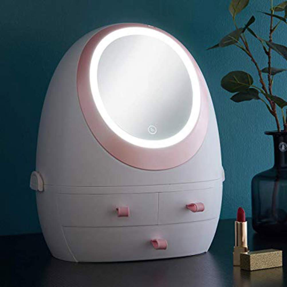 Egg-Shaped Makeup Organizer with 3 Drawers & LED Mirror - Portable Cosmetic Storage Box for Bathroom, Dresser, Vanity Countertop | Perfect for Makeup Brushes, Jewelry & Skincare Products Organization