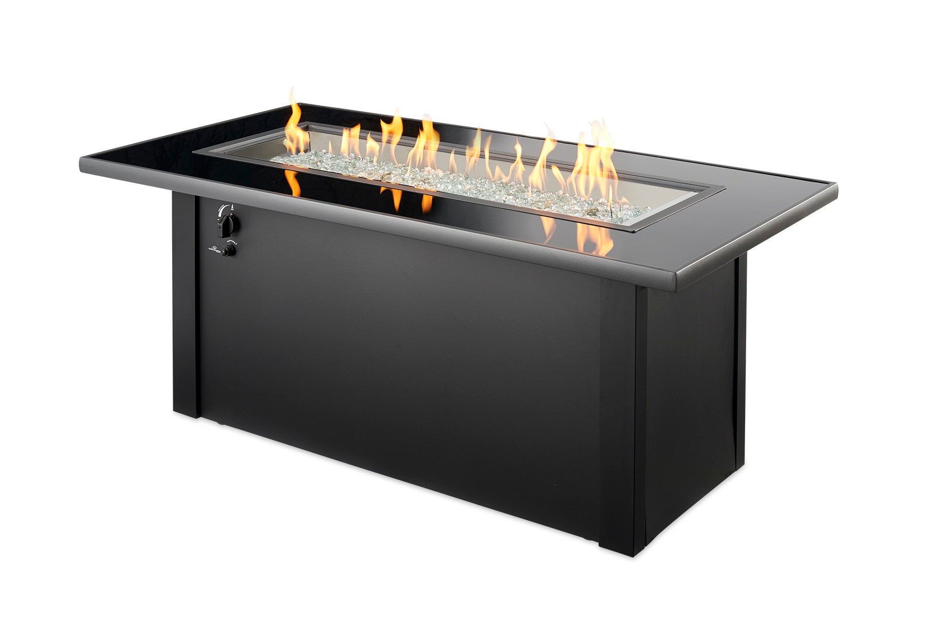 Outdoor GreatRoom Monte Carlo 59-Inch Black Linear Gas Fire Pit Table with 42-Inch Crystal Fire Burner - Perfect for Patio, Backyard, and Outdoor Entertaining (MCR 1242 BLK K)