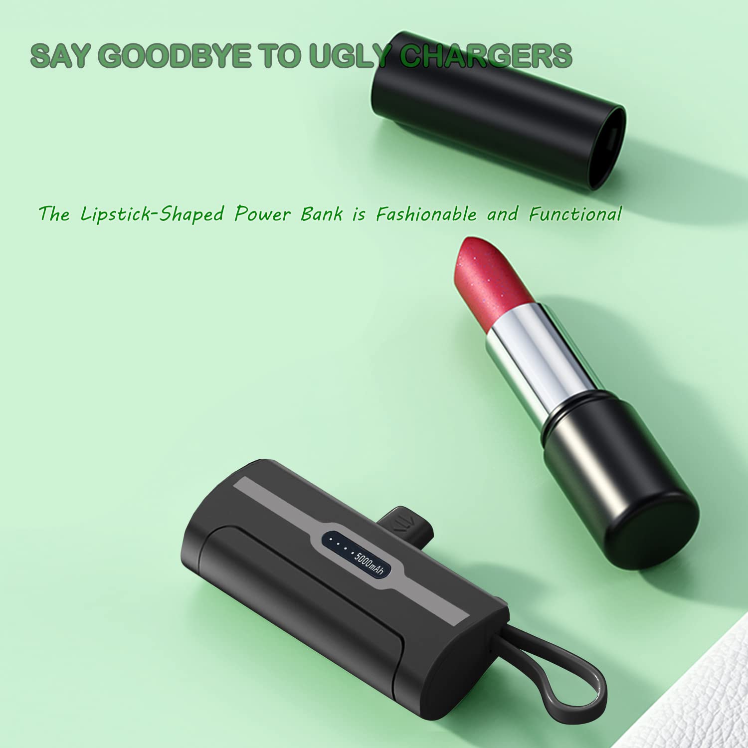 Portable 4800mAh Mini Power Bank - Fast Charging External Battery for iPhone (Direct Plugin) & USB-C Android Devices | Emergency Backup for Travel, Camping, and Daily Use - Black