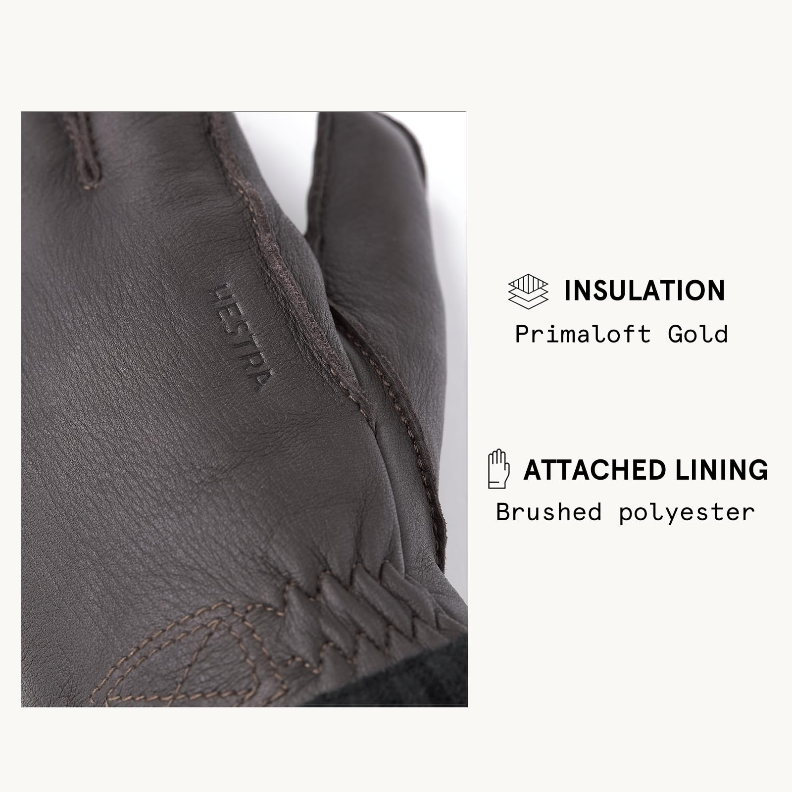 Hestra Deerskin Primaloft Rib Glove - Insulated Leather Work Gloves for Men & Women, Warm Winter Gloves for Outdoor Activities, Hiking, Skiing & Everyday Use