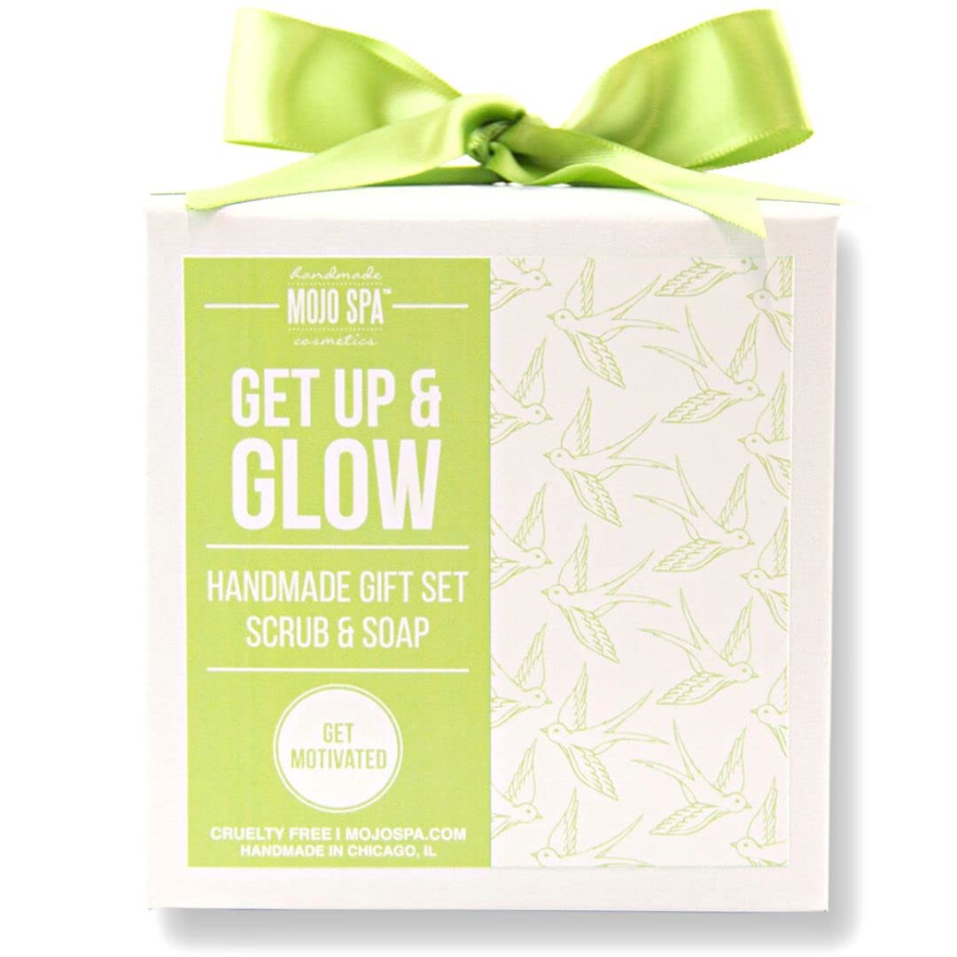 Mojo Spa Get Up & Glow Small Gift Set - 2 Natural Handmade Bath & Body Products (Exfoliating Body Scrub & Moisturizing Soap) | Perfect for Self-Care, Spa Days & Thoughtful Gifts