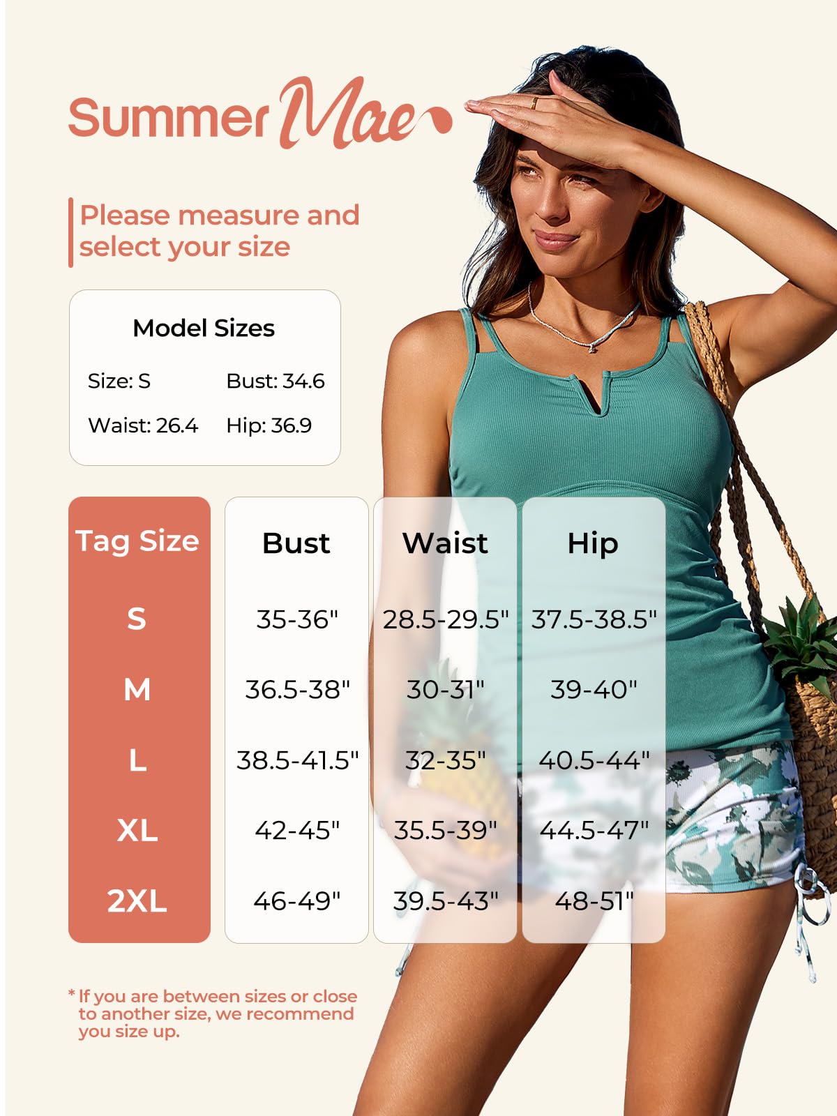 Women's Summer Mae Tankini Swimsuits - Ruched Two Piece Bathing Suit Top with Tummy Control & V-Wire Support | Round Neck Swimwear for Beach, Pool & Vacation