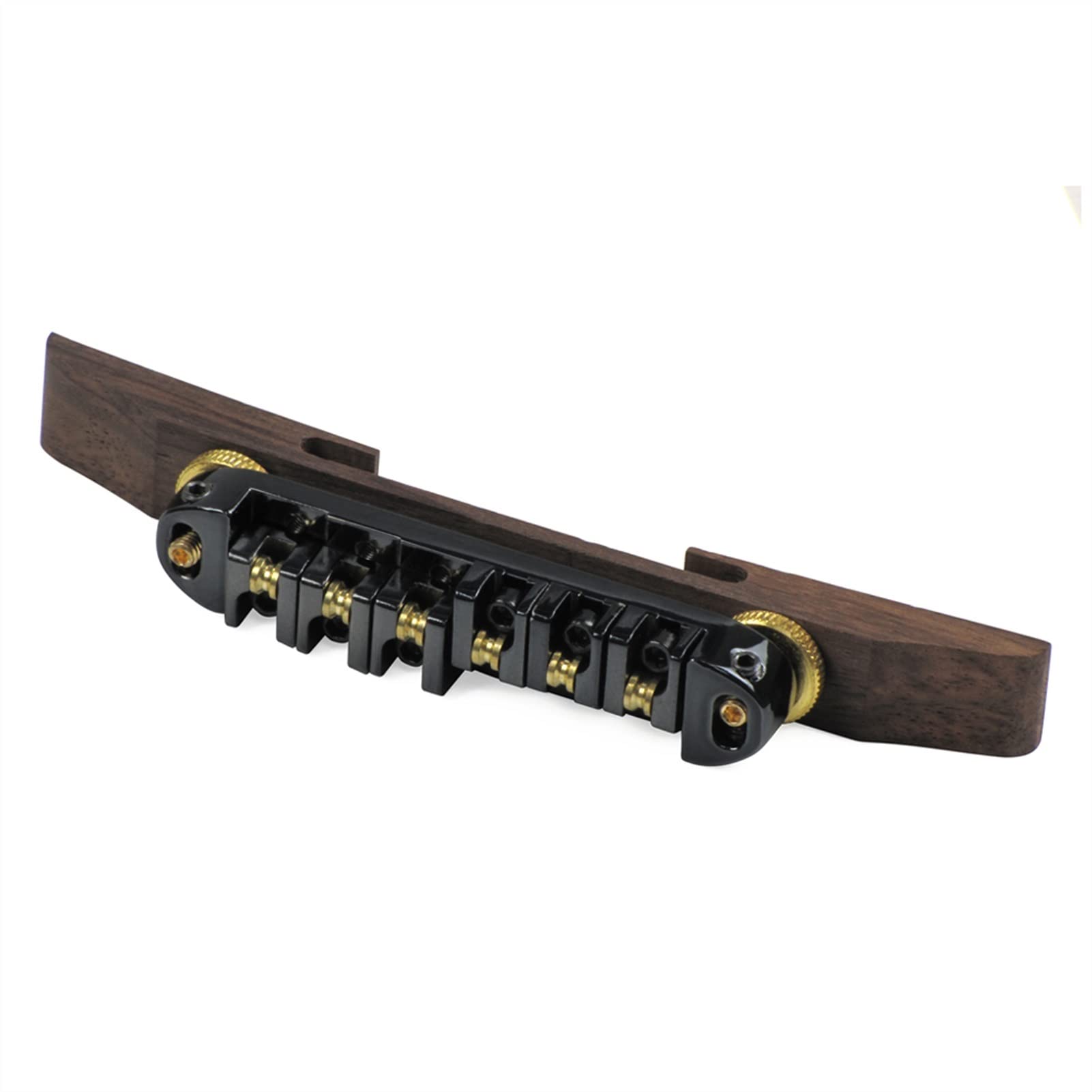 Black Roller Saddles Guitar Bridge with Rosewood Base - Replacement Tailpiece for Archtop Guitars | Perfect for Jazz, Blues & Vintage Guitar Upgrades