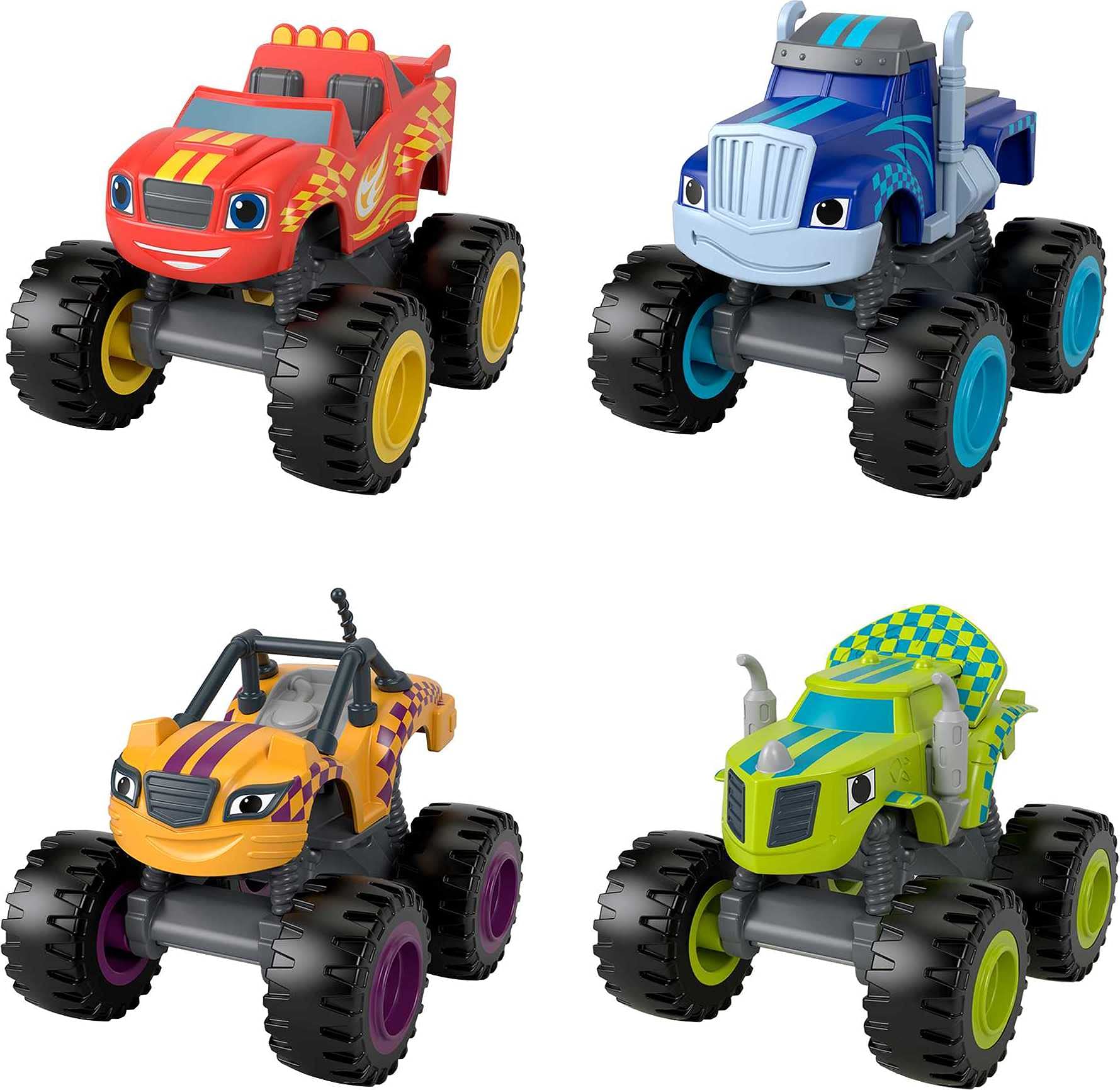 Fisher-Price Blaze and The Monster Machines Diecast Toys 4-Pack - Push-Along Metal Race Cars for Kids Ages 3+, Amazon Exclusive - Perfect for Pretend Play, Racing Adventures & Preschool Learning