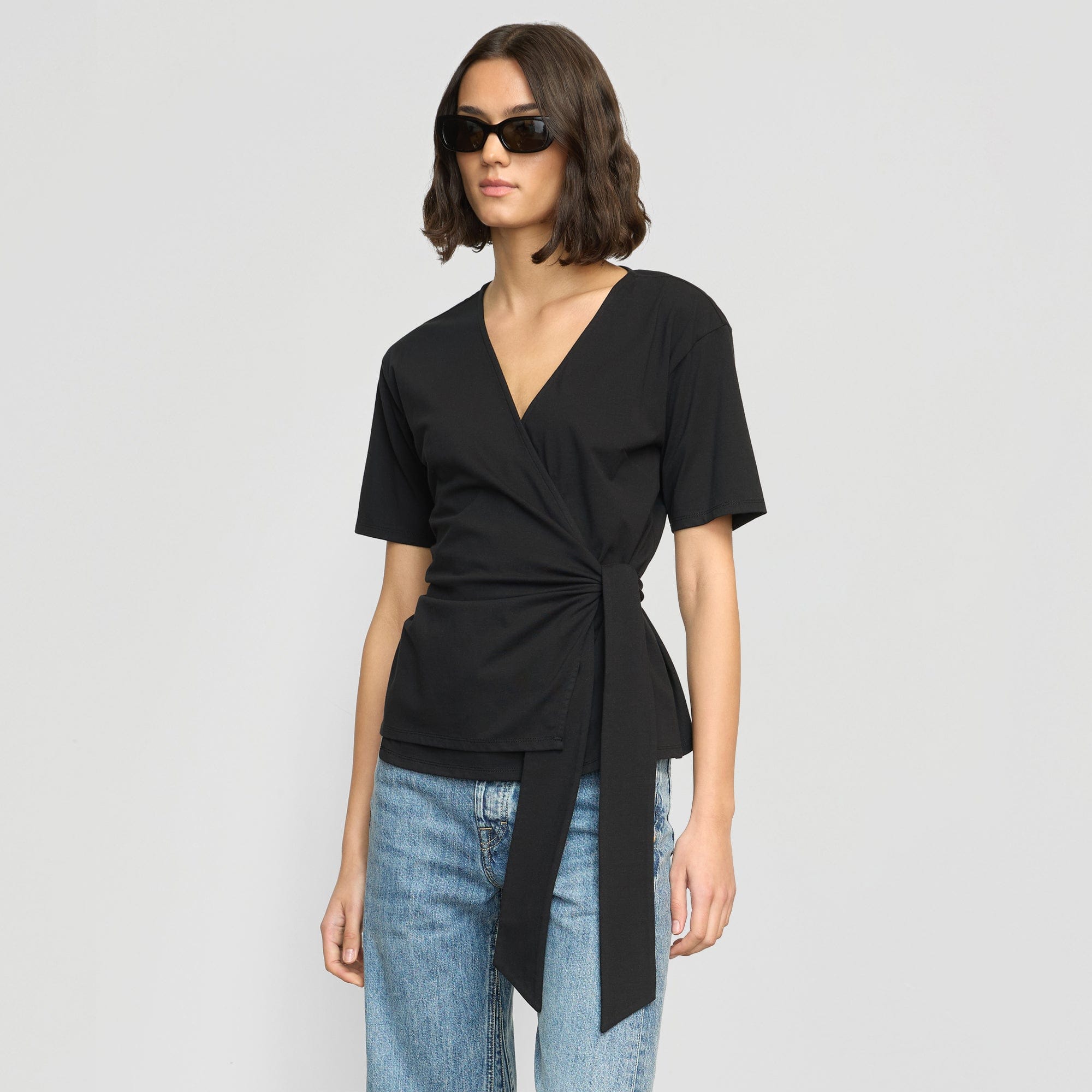 Organic Cotton Wrap Tee for Women - Soft Breathable Comfortable T-Shirt - Perfect for Yoga, Lounge & Everyday Wear