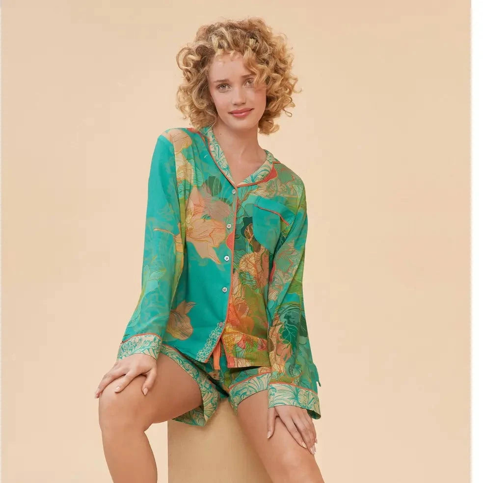 Hummingbird Pajamas in Aqua - Soft & Comfortable Sleepwear for Women - Perfect for Nighttime Relaxation & Lounging