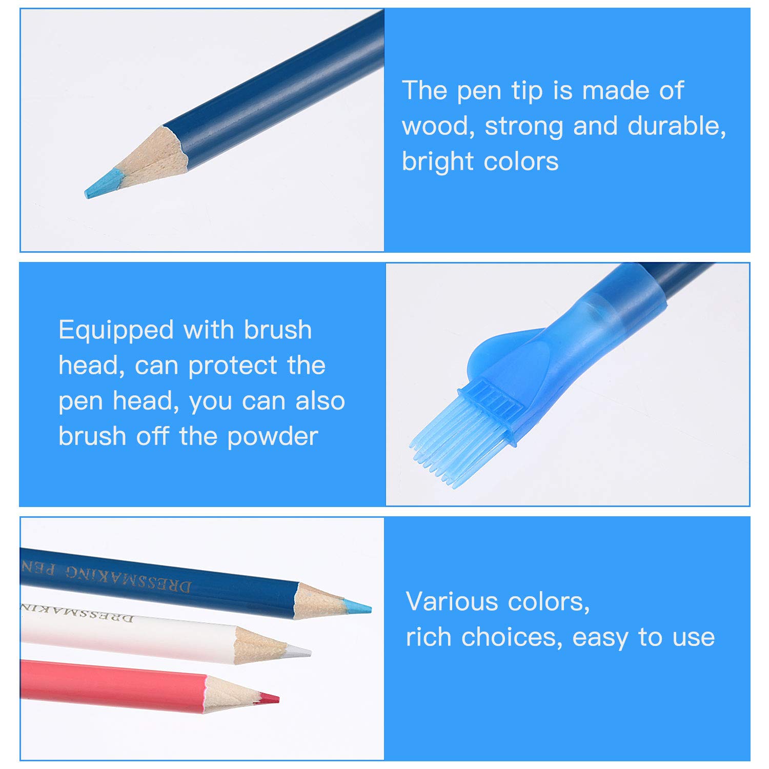 12-Piece Water Soluble Fabric Marking Pencils with Brush Cap - Tailor's Chalk for Sewing, Quilting & Dressmaking - Perfect for DIY Projects, Fabric Tracing & Professional Tailoring