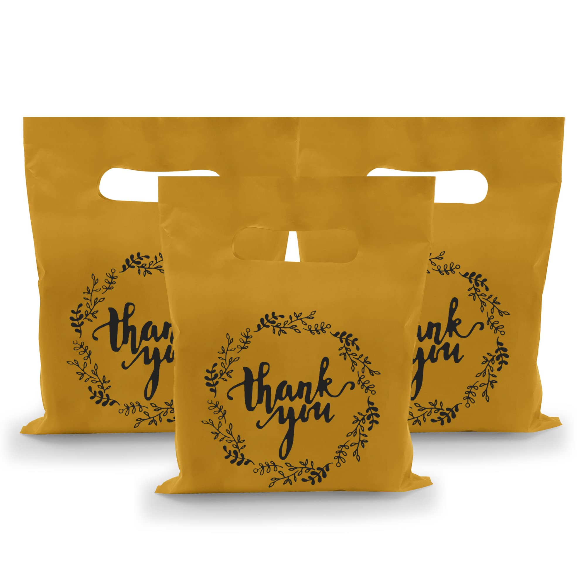 Eco-Friendly Plastic Thank You Gift Bags for Parties - Bulk Candy Cookie Treat Bags for Birthday, Baby Shower, Wedding, Christmas & Retirement Events (Gold) - Perfect for Party Favors, Wedding Giveaways & Holiday Celebrations