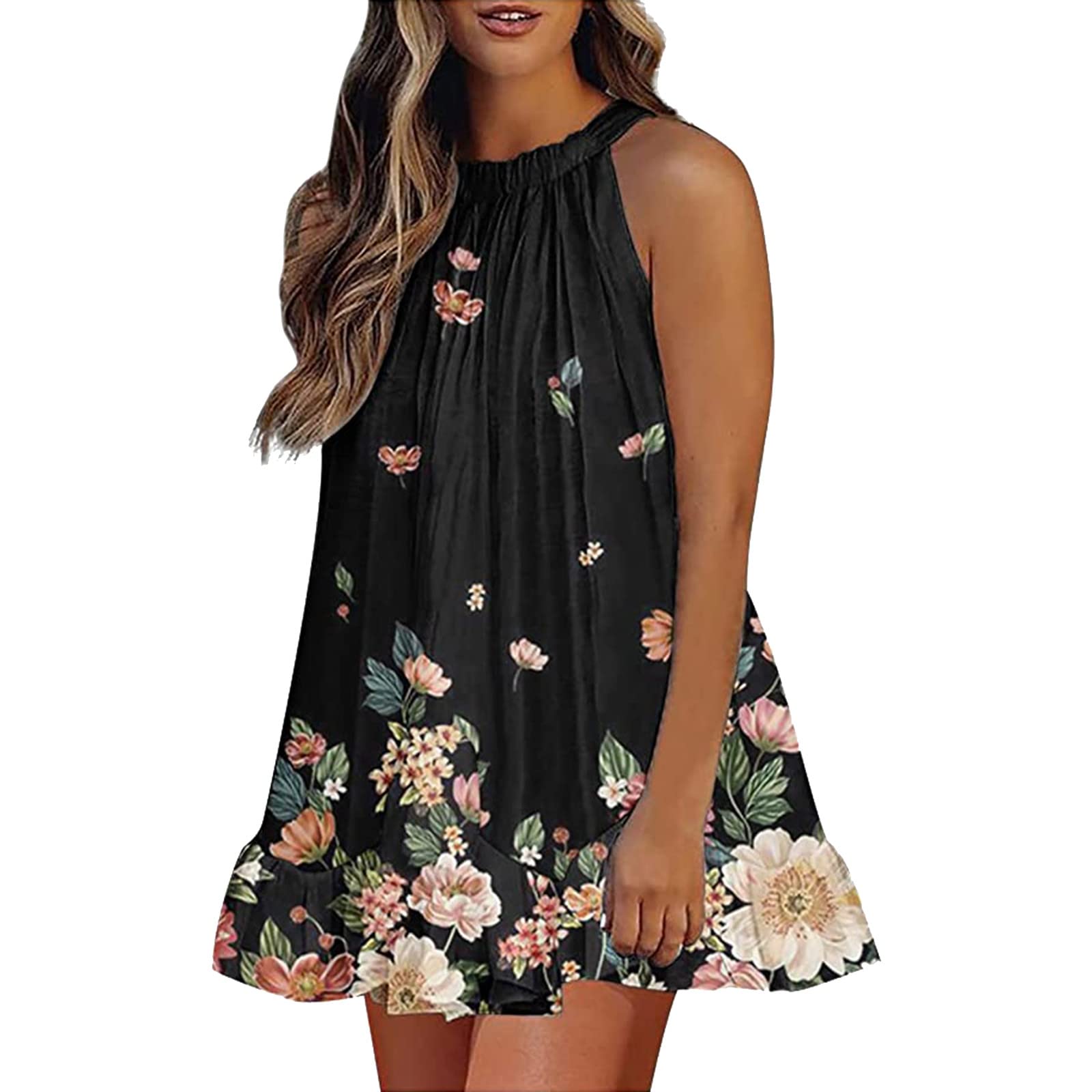 Elegant Floral Halter Neck Midi Dress for Women - Summer Casual Wear