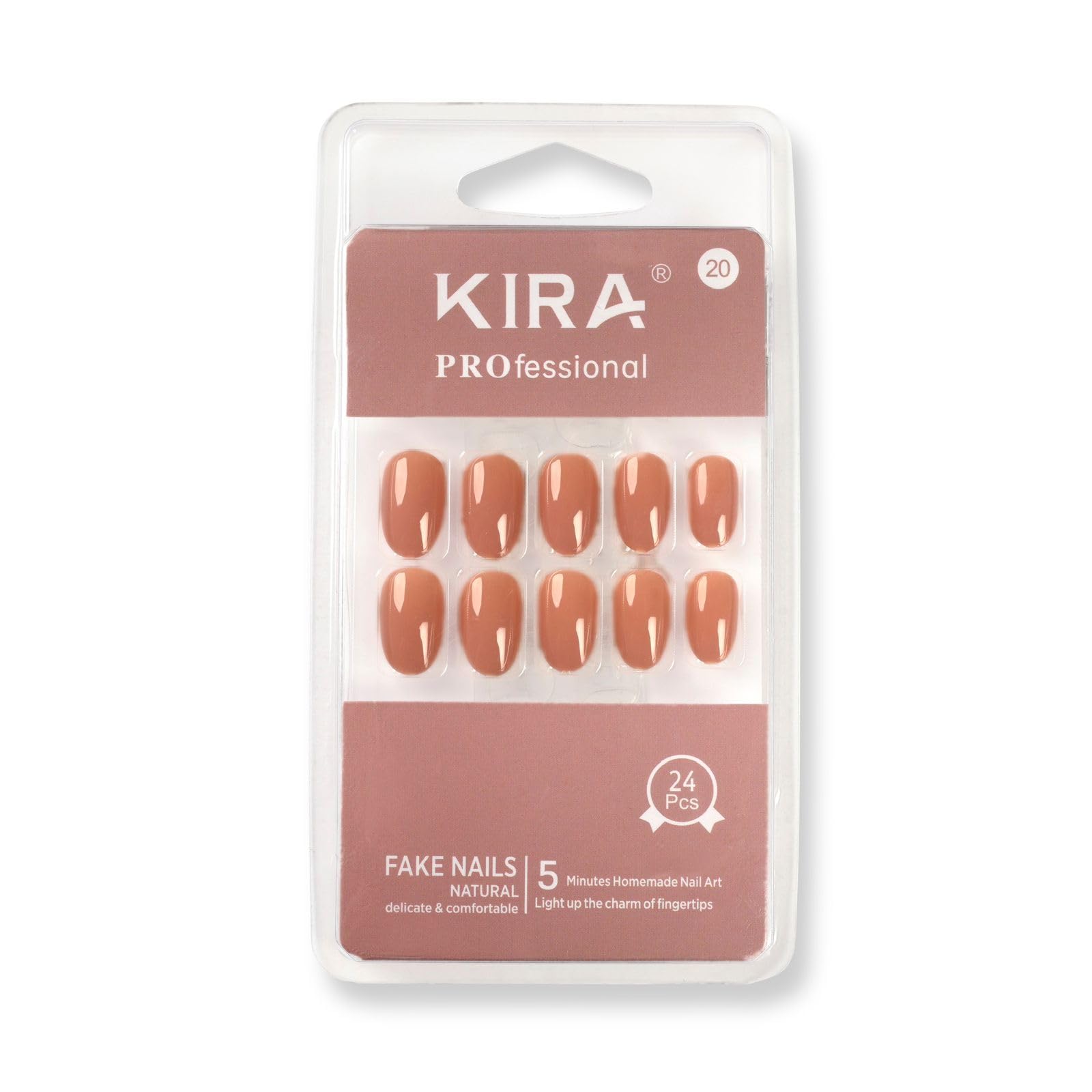 KIRA Artificial Fake Nails Set with Nail Glue & Buffer - Natural False Nails for Women, Long Lasting Waterproof Acrylic Nails, Comfortable & Easy to Apply - Perfect for Parties, Weddings, Daily Wear & Special Occasions (Style A20)