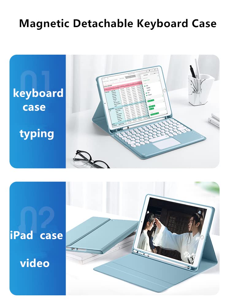Magnetic Detachable Bluetooth Keyboard Case for iPad Air 11'' (2024/Air4/Air5) - Slim Smart Touch Keyboard with Round Keys & Pen Holder | Perfect for Work, Study & Travel - Blue