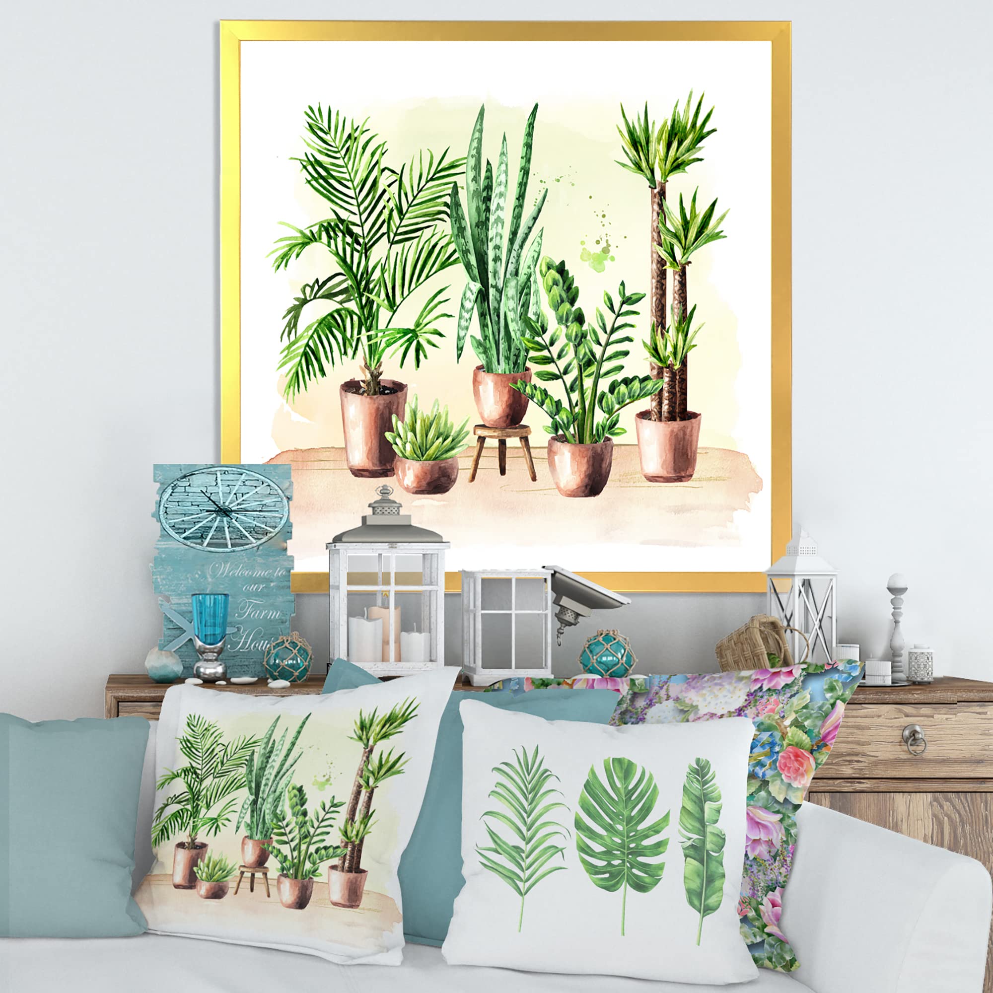 Indoor Green Home House Plants - Traditional Framed Wall Art Decor for Living Room, Bedroom & Office | Nature-Inspired Botanical Prints