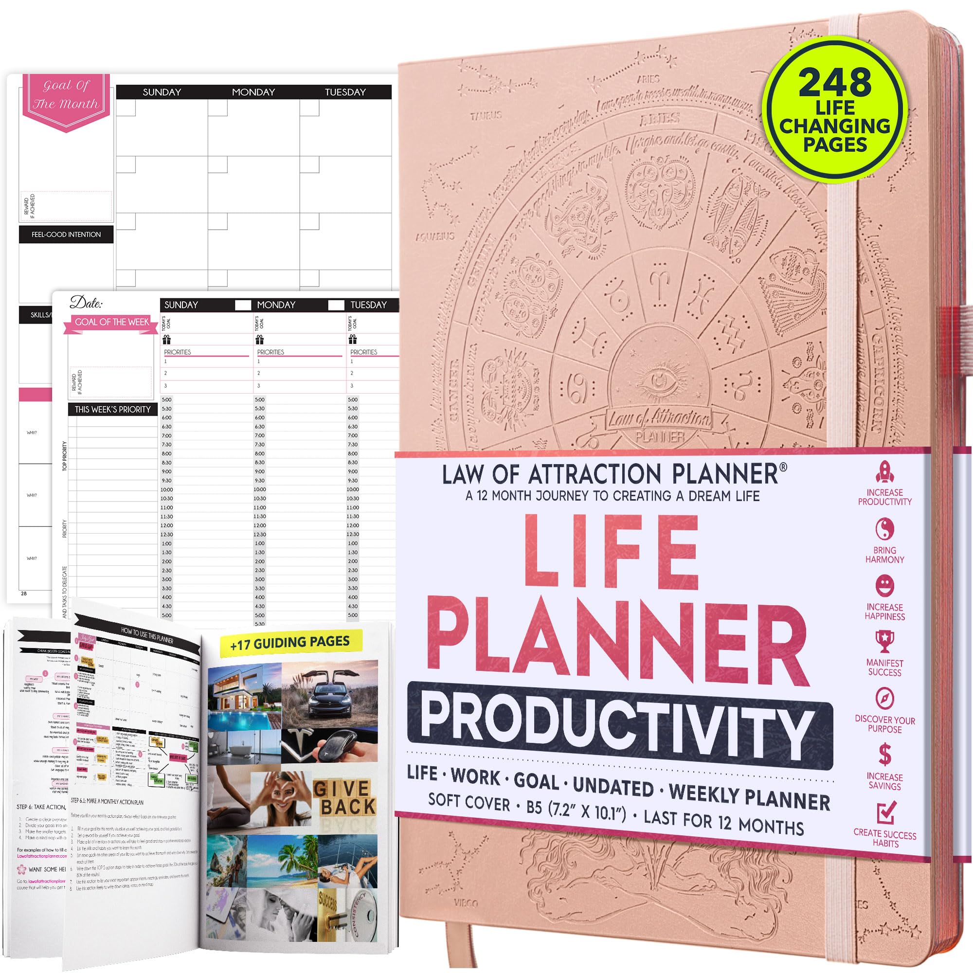 2025 Law of Attraction Planner - Hourly Weekly Monthly Goal Setting Journal with Foldable Vision Board | 12-Month Productivity Planner for Success, Gratitude & Manifestation | Perfect for Office, School & Personal Growth (Includes Gift Box & Stickers)