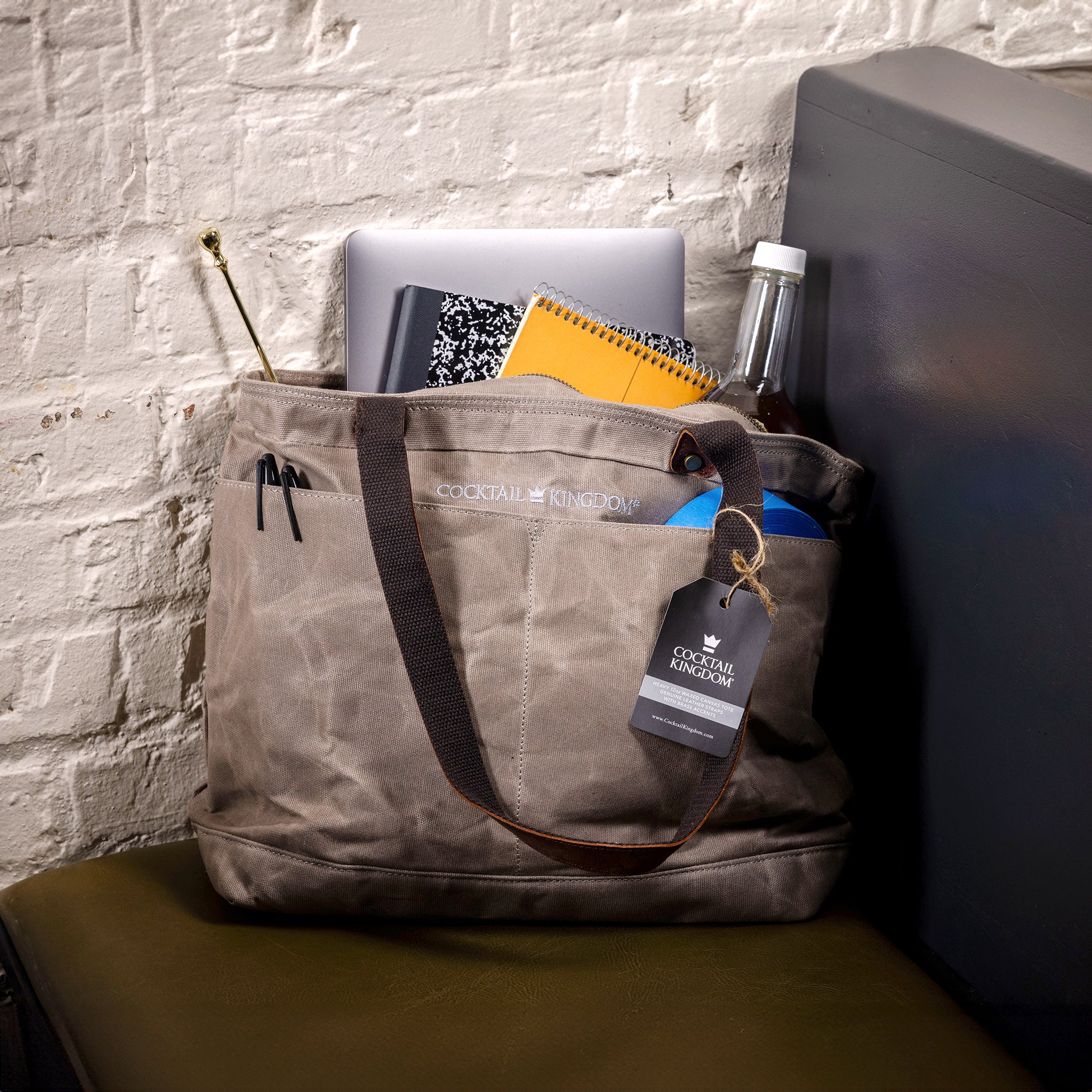 Premium Waxed Canvas Tote Bag - Durable Grey Canvas & Genuine Leather - Perfect for Work, Travel, and Everyday Carry