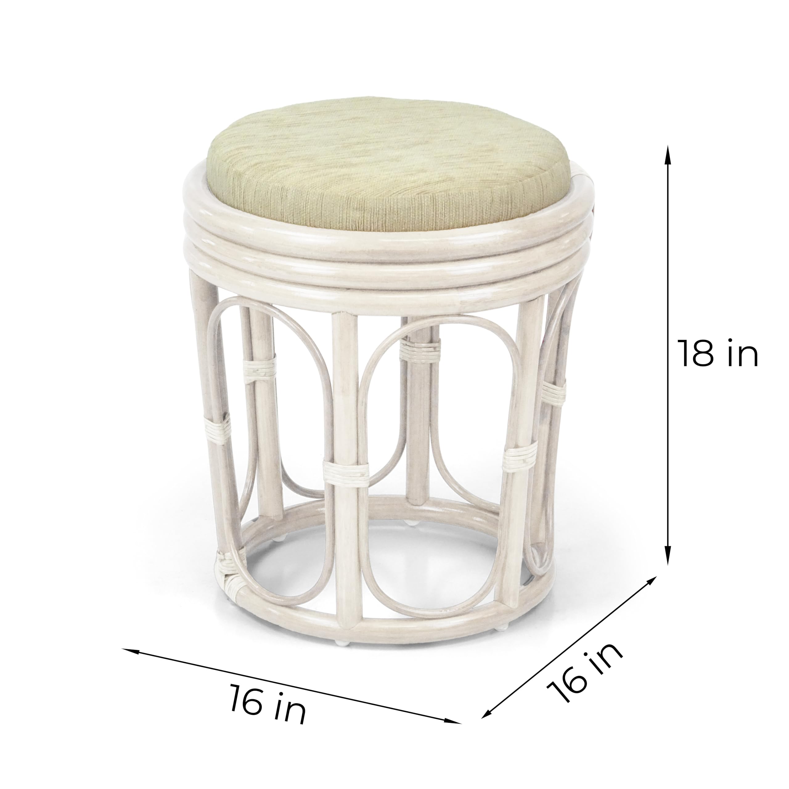 Handmade Rattan Wicker Vanity Stool - Fully Assembled White Wash Bedroom Seat for Makeup, Dressing & Home Decor