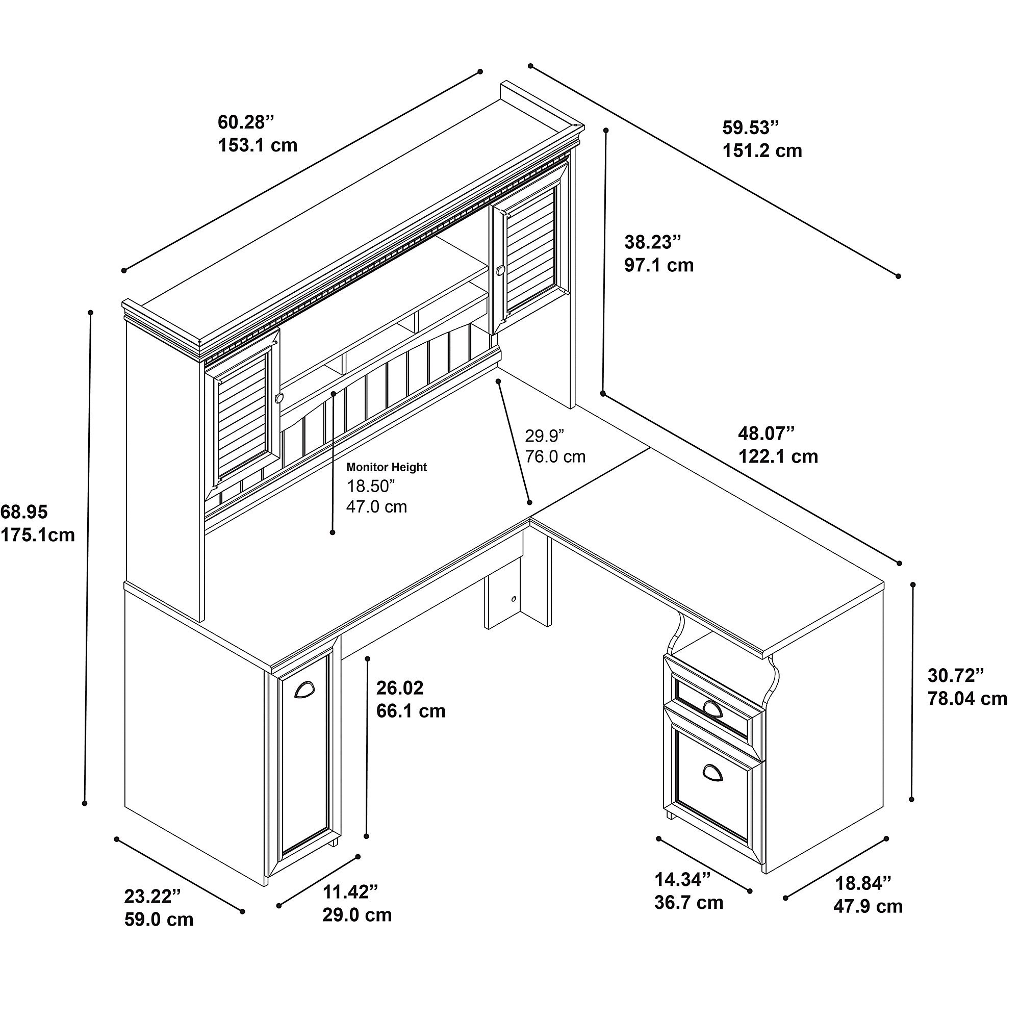 L Shaped Desk with Hutch & Storage - Home Office Corner Computer Table for Work & Study