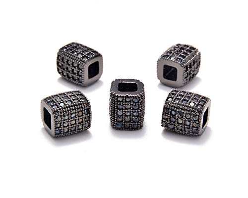 5 Pcs Black on Gunmetal Rectangular Beads (6x7mm)
