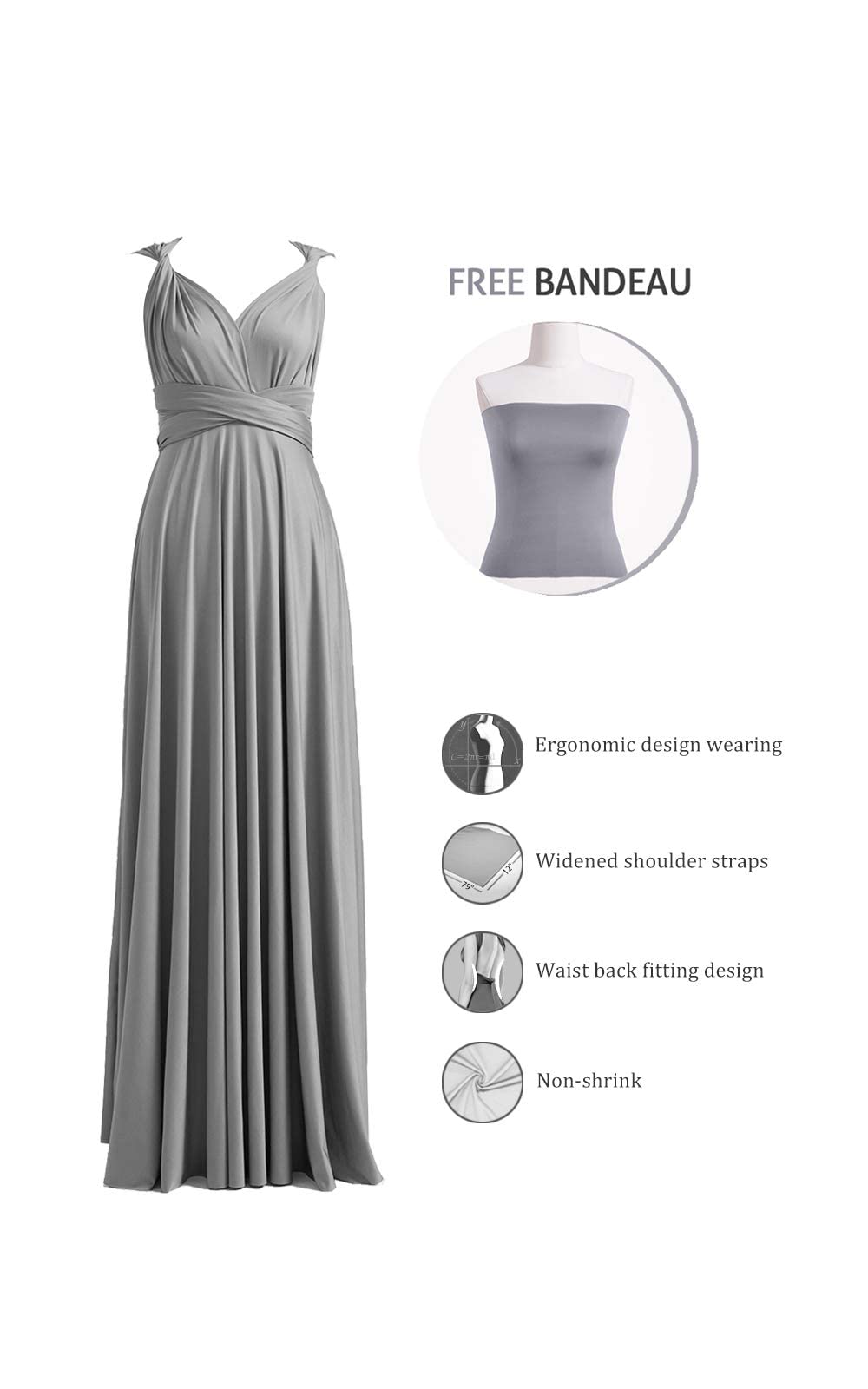 72 Styles Convertible Infinity Dress with Bandeau - Multi-Way Twist Wrap Bridesmaid Dress for Women, Plus Size & Long Length - Perfect for Weddings, Parties, and Special Occasions