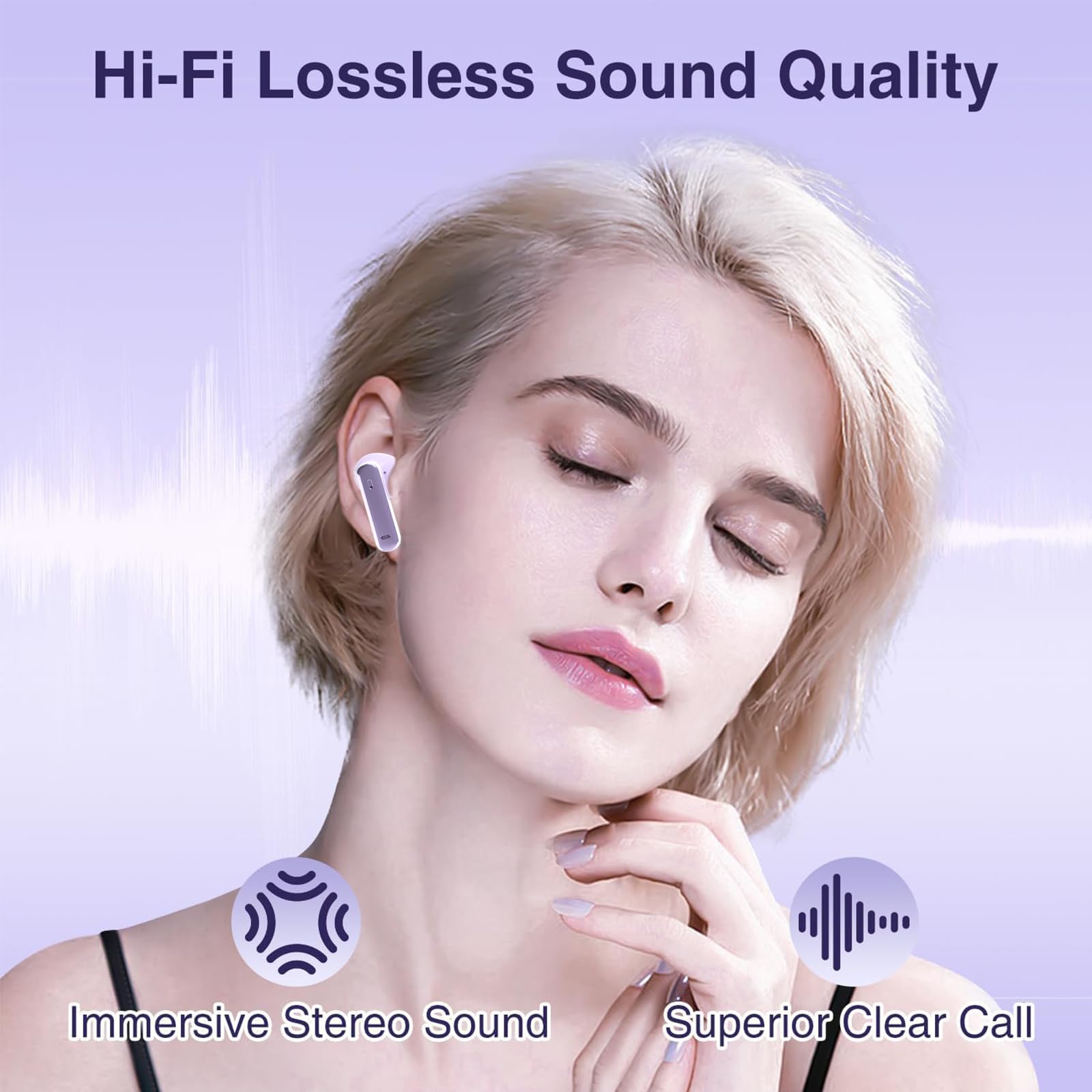 Wireless Bluetooth 5.3 Earbuds with Charging Case, Stereo Headphones with Mic for iPhone Android Smartphones - Purple | Gym, Running, Travel & Workout Use