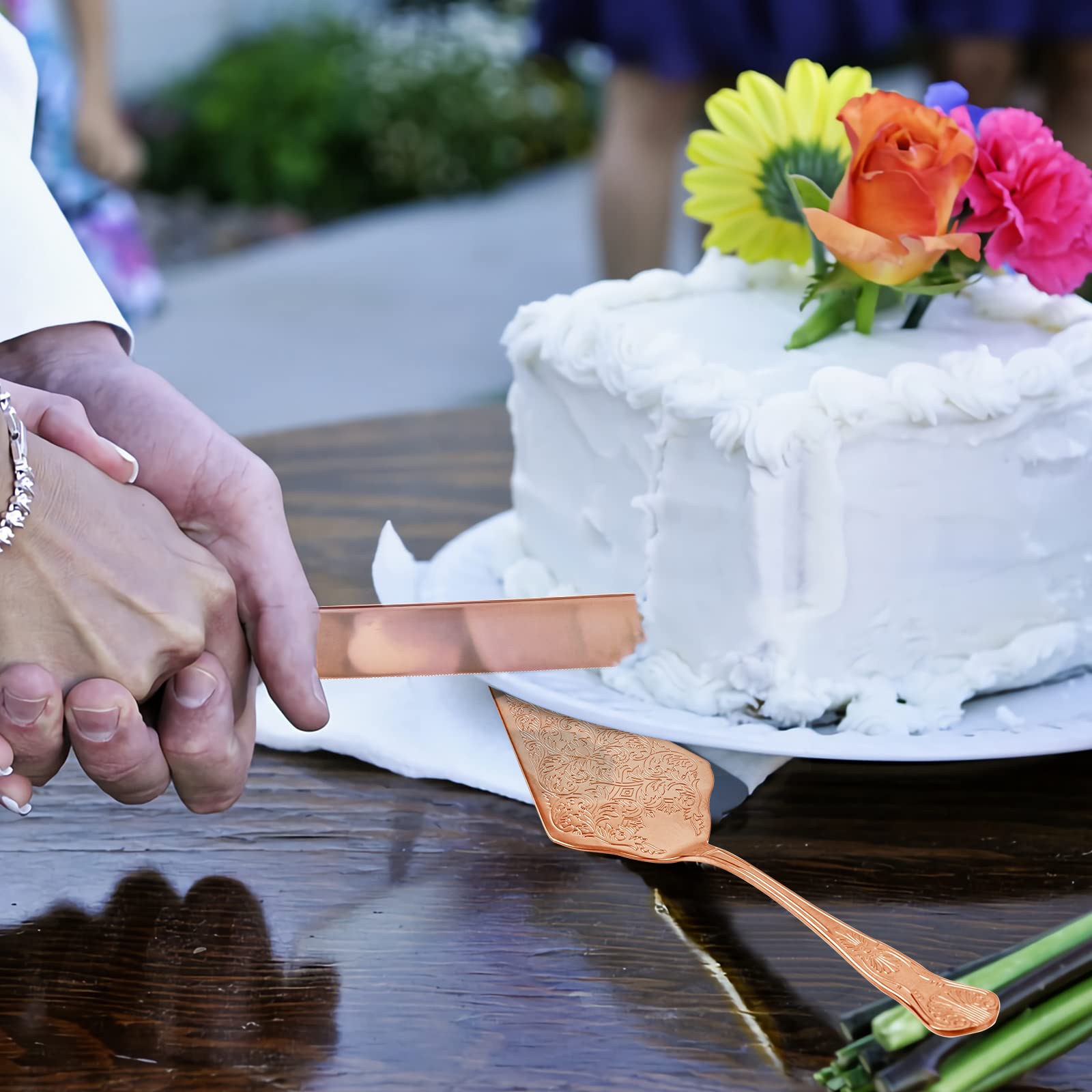 ZIMFANQI Stainless Steel Wedding Cake Knife and Server Set - Elegant Vintage Cake Cutting Utensils for Weddings, Birthdays & Special Occasions - Perfect Bridal Shower Gift & Newlywed Keepsake - Ideal for Cake Cutting Ceremonies & Anniversary Celebrations