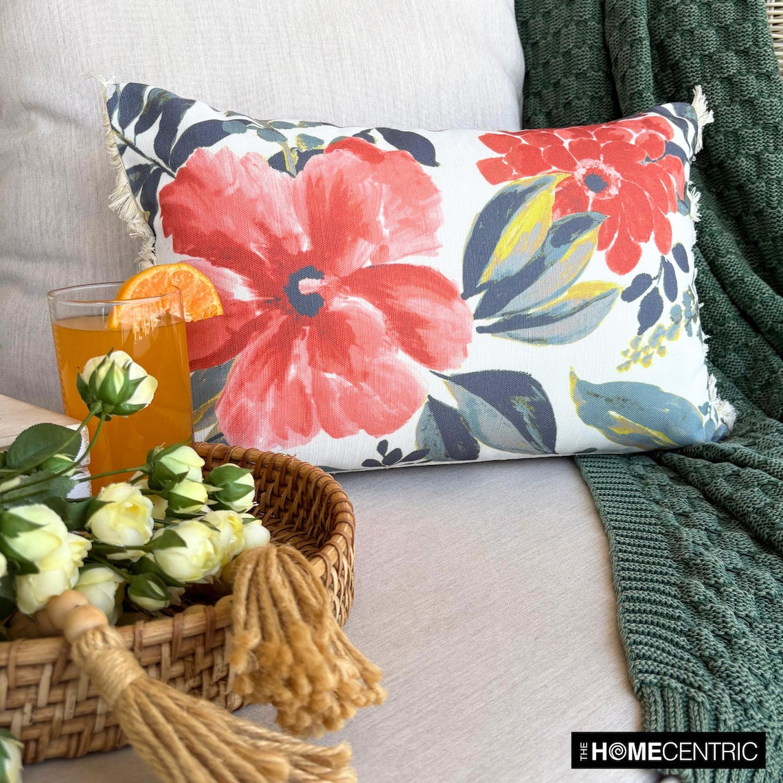 Amarella Red Cotton Lumbar Pillow Cover - Soft & Durable Decorative Cushion Case for Sofa, Bed, Office Chair - Home & Living Room Decor Accessory