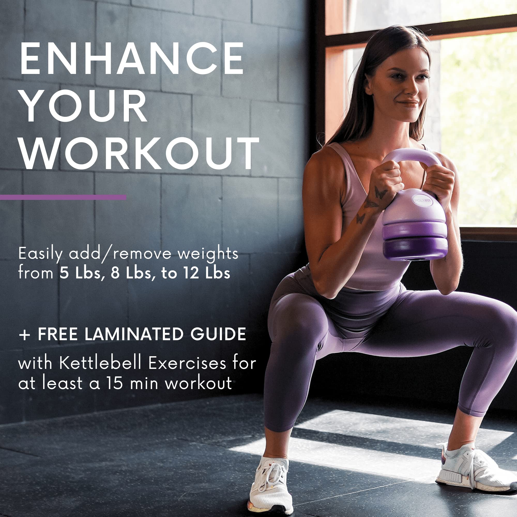 Polyfit Adjustable Kettlebell Set 5-12 lbs - Home Gym Weights for Women & Men - Perfect for Strength Training, HIIT Workouts, and Home Fitness Routines