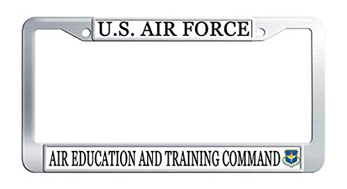 US Air Force Air Education and Training Command License Plate Frame - Stainless Steel Military Tag Holder for Cars, Trucks & Vehicles - Durable Metal License Plate Cover for Outdoor Use