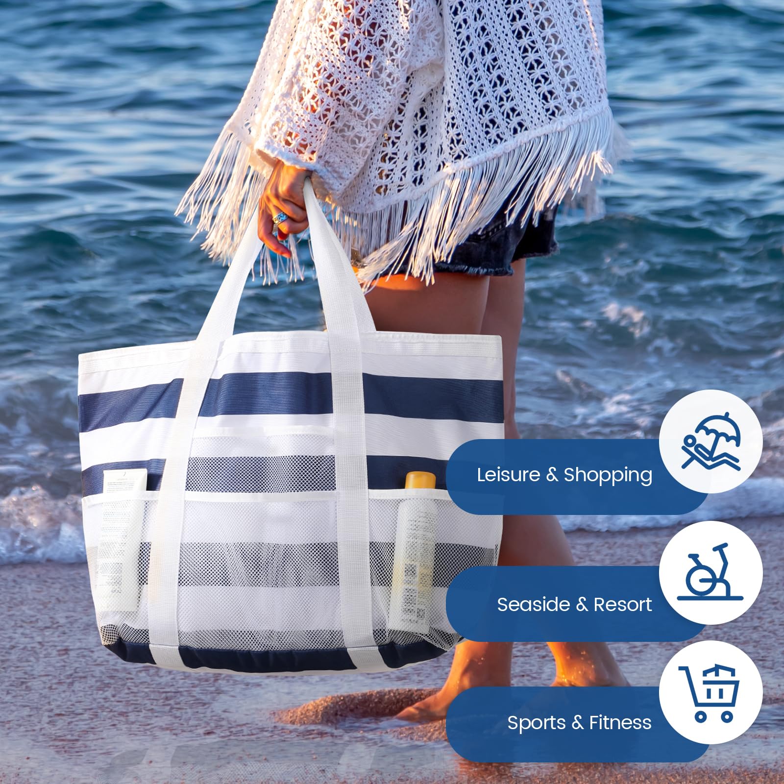 **Waterproof Beach Tote Bag for Women - Large Sandproof Mesh Pool Bag, Stylish Vacation Tote for Beach, Pool & Travel | Perfect for Swimming, Sunbathing & Summer Outings**