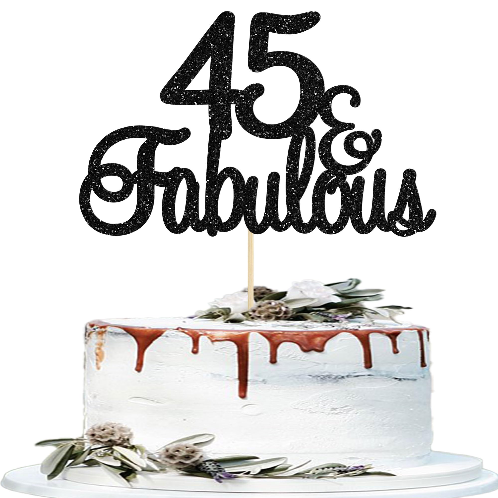 45 & Fabulous Cake Topper - Black Birthday Decor for 45th Anniversary Party | Perfect for 45th Birthday Cakes, Cheers Celebrations & Milestone Decorations