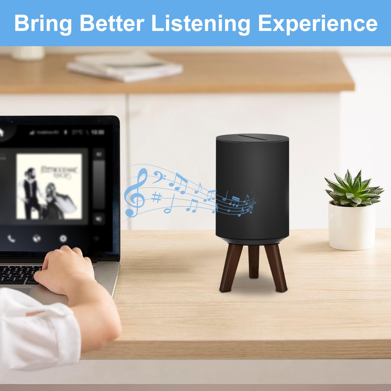 Premium Wooden Tripod Stand for Sonos Era 100 Speaker - Adjustable Desktop Holder for Enhanced Audio Quality (Black) - Perfect for Home Office, Gaming Setup & Music Studio