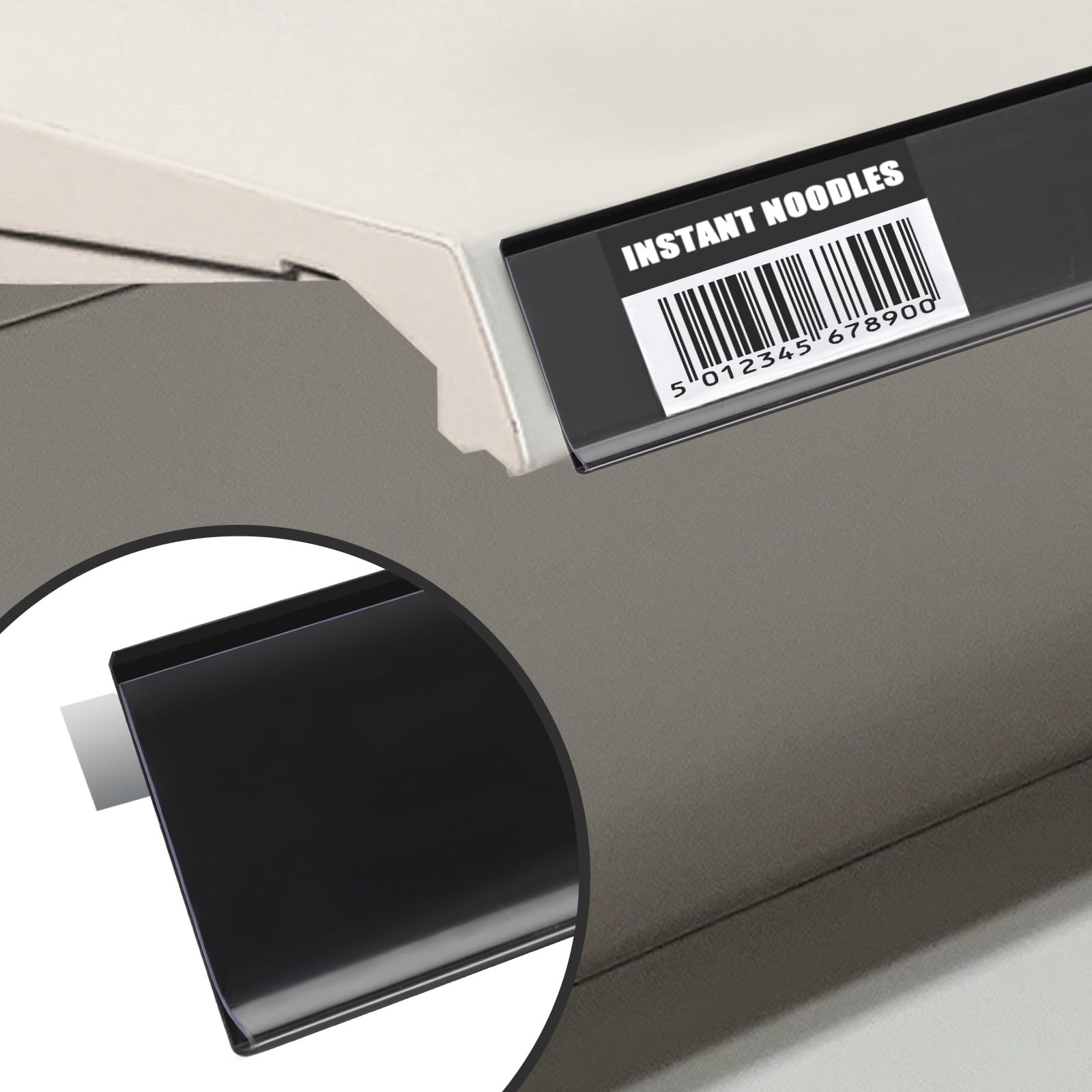 50 Pack Self-Adhesive 1.25 Inch Shelf Strip Price Tag Holders - Clear Plastic Front & Black Back - Fits Plastic, Metal & Wood Gondola Shelves - Retail Store Display & Product Labeling Solution