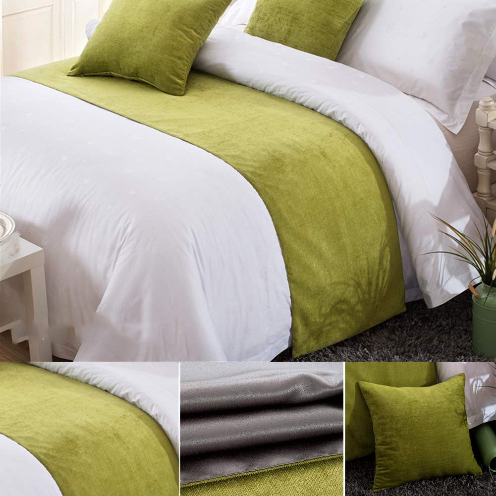 Luxury Queen Size Bed Runner Scarf - Soft, Fade-Resistant Bedding Protector for Home & Hotel Use - Elegant Green - Perfect for Master Bedrooms, Guest Rooms & Hospitality Decor