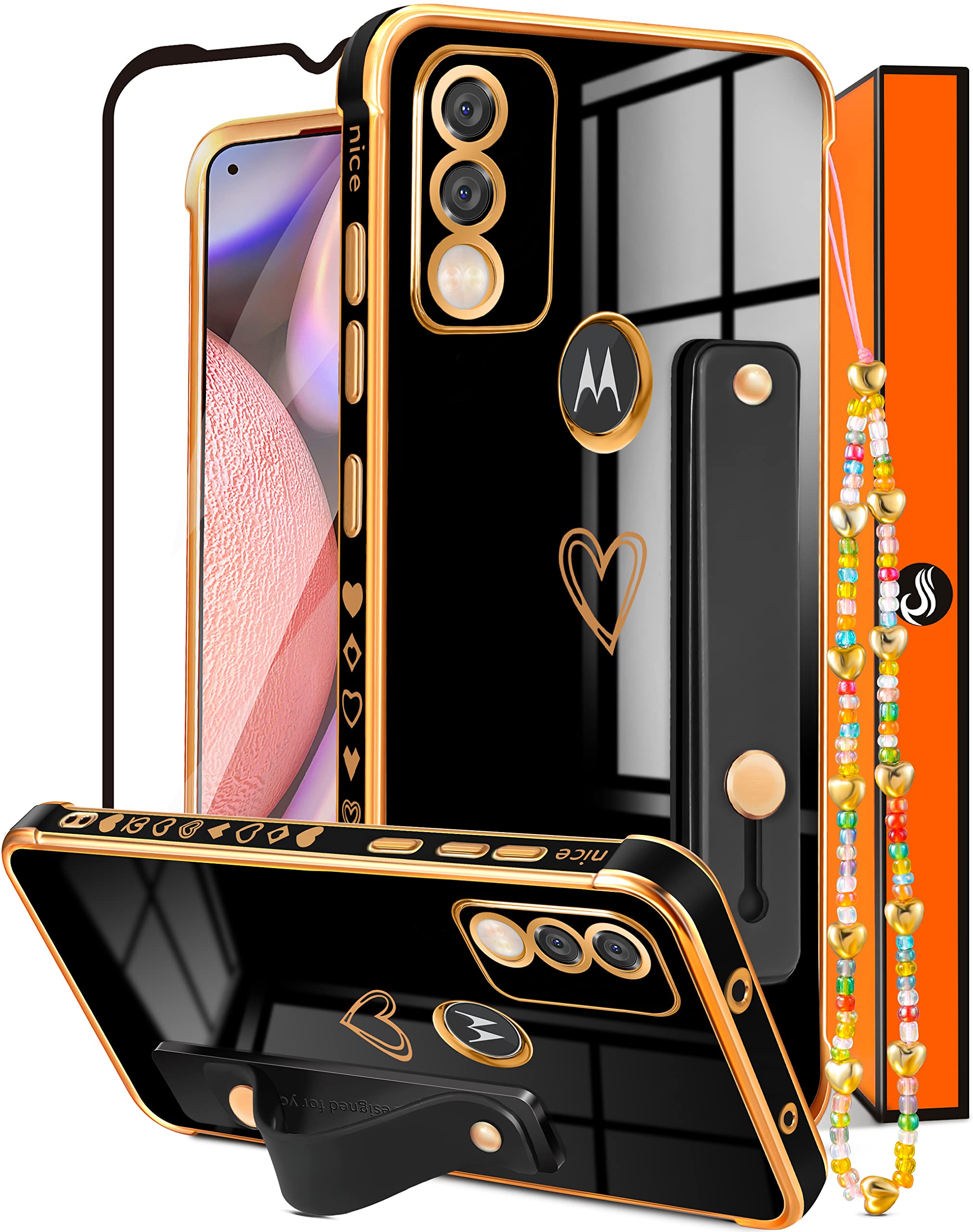 3-in-1 Luxury Heart Design Phone Case for Motorola Moto G Pure 2021 (6.5