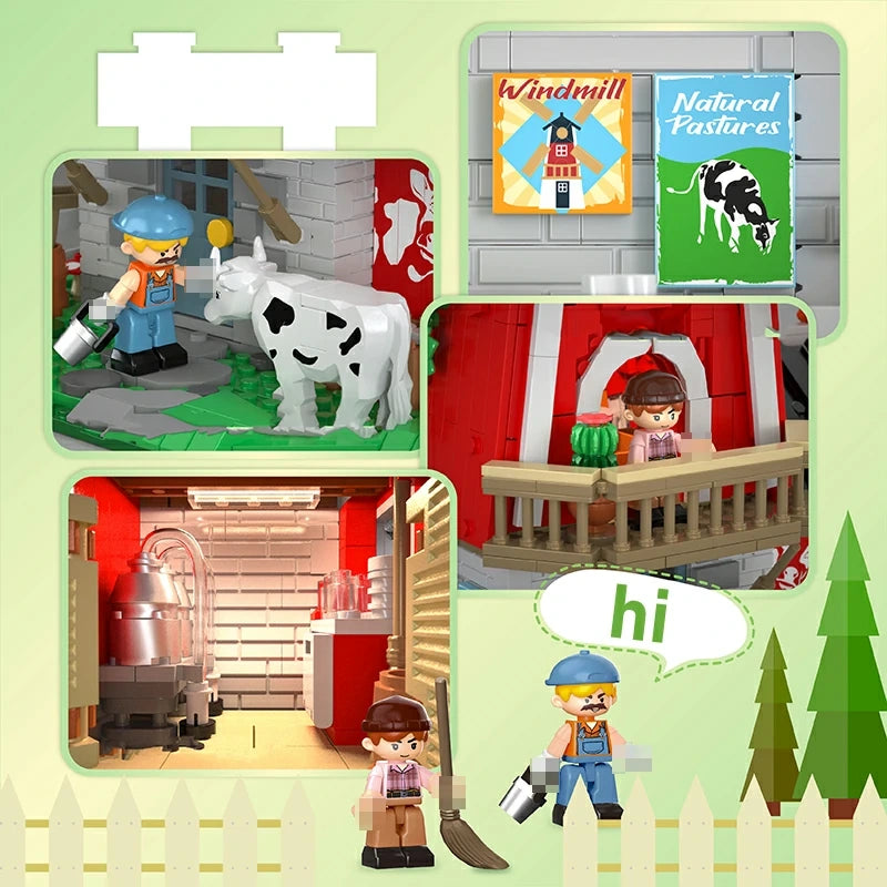 Iambrick 40201 Windmill Dairy Workshop Building Blocks Set - Creative STEM Toy for Kids, Perfect for Farm & Animal Lovers (Great for Birthday Gifts & Educational Play)