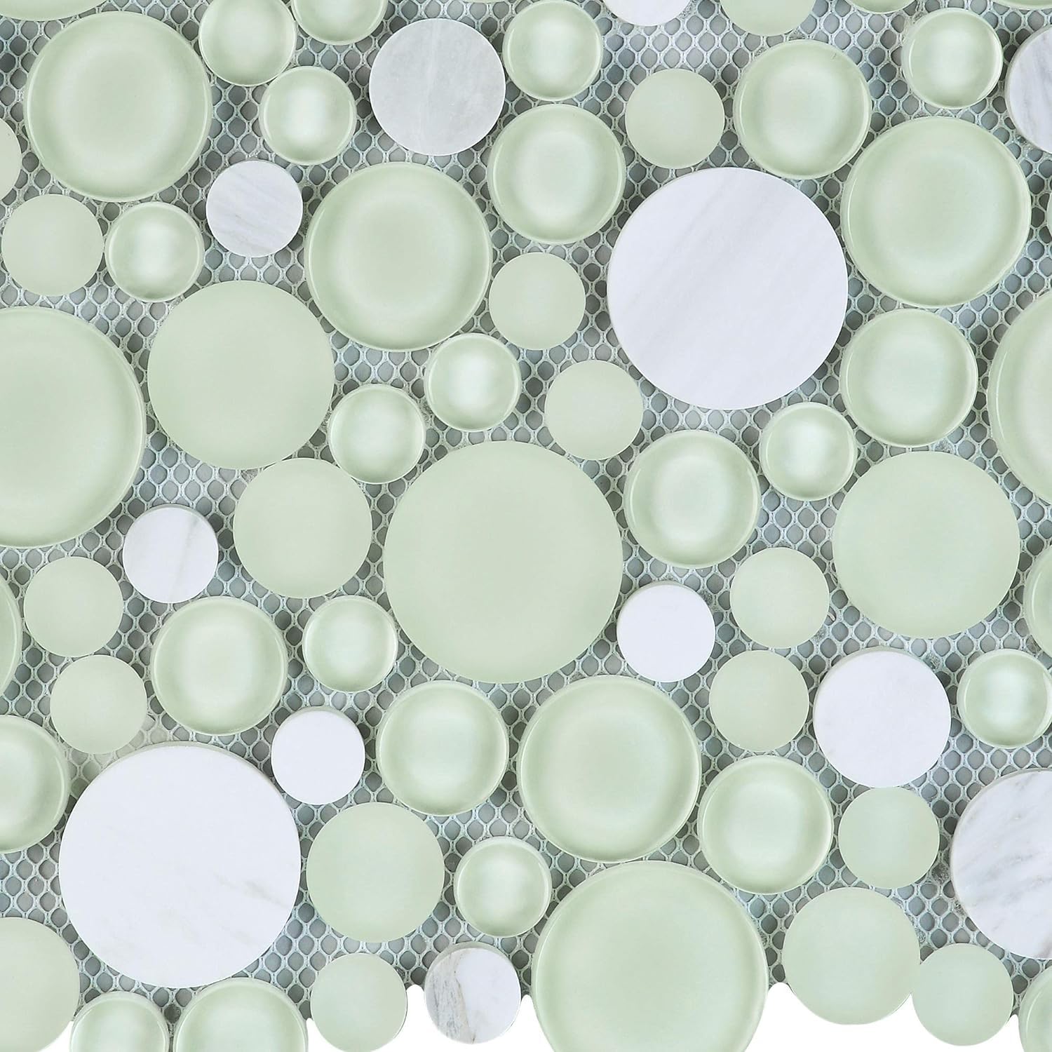 Vogue Tile Mint Green & White Glossy Matte Bubble Glass Mosaic Tiles - Waterproof Peel & Stick Backsplash for Bathroom, Kitchen Walls, Shower, Pool & Spa Decor