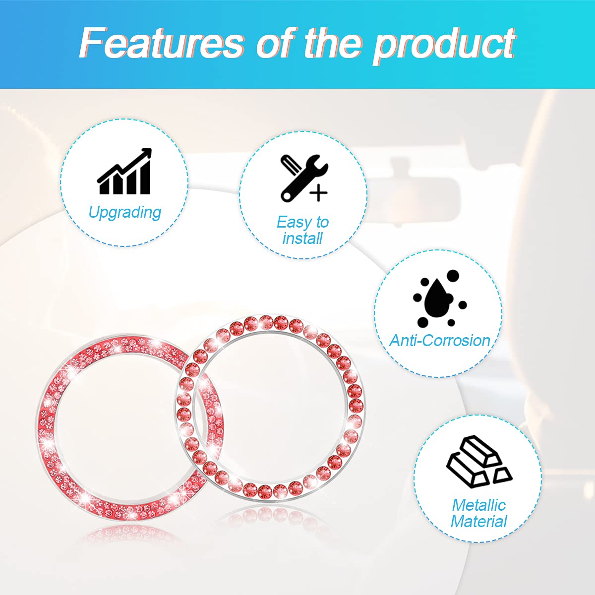 Bling Crystal Car Start Button Cover - Red Rhinestone Ring for Key Ignition & Engine Start - Stylish Car Accessories Upgrade