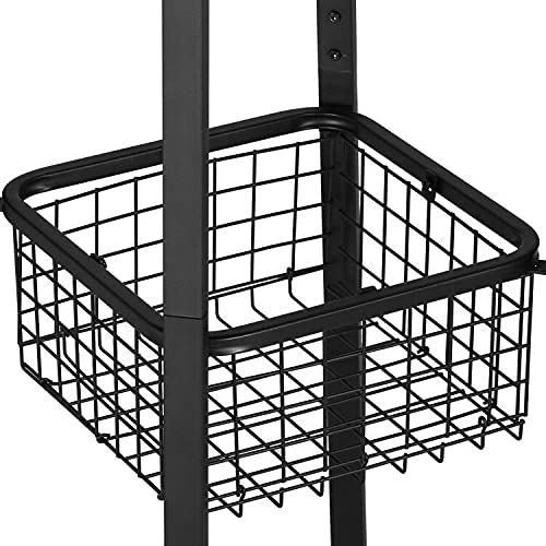 VECELO Heavy Duty Industrial Coat Rack with 2-Tier Storage Shelves & Metal Basket - 8 Dual Hooks Entryway Hall Tree for Jackets, Hats & Bags - Perfect for Mudroom, Entryway & Commercial Spaces (Black)