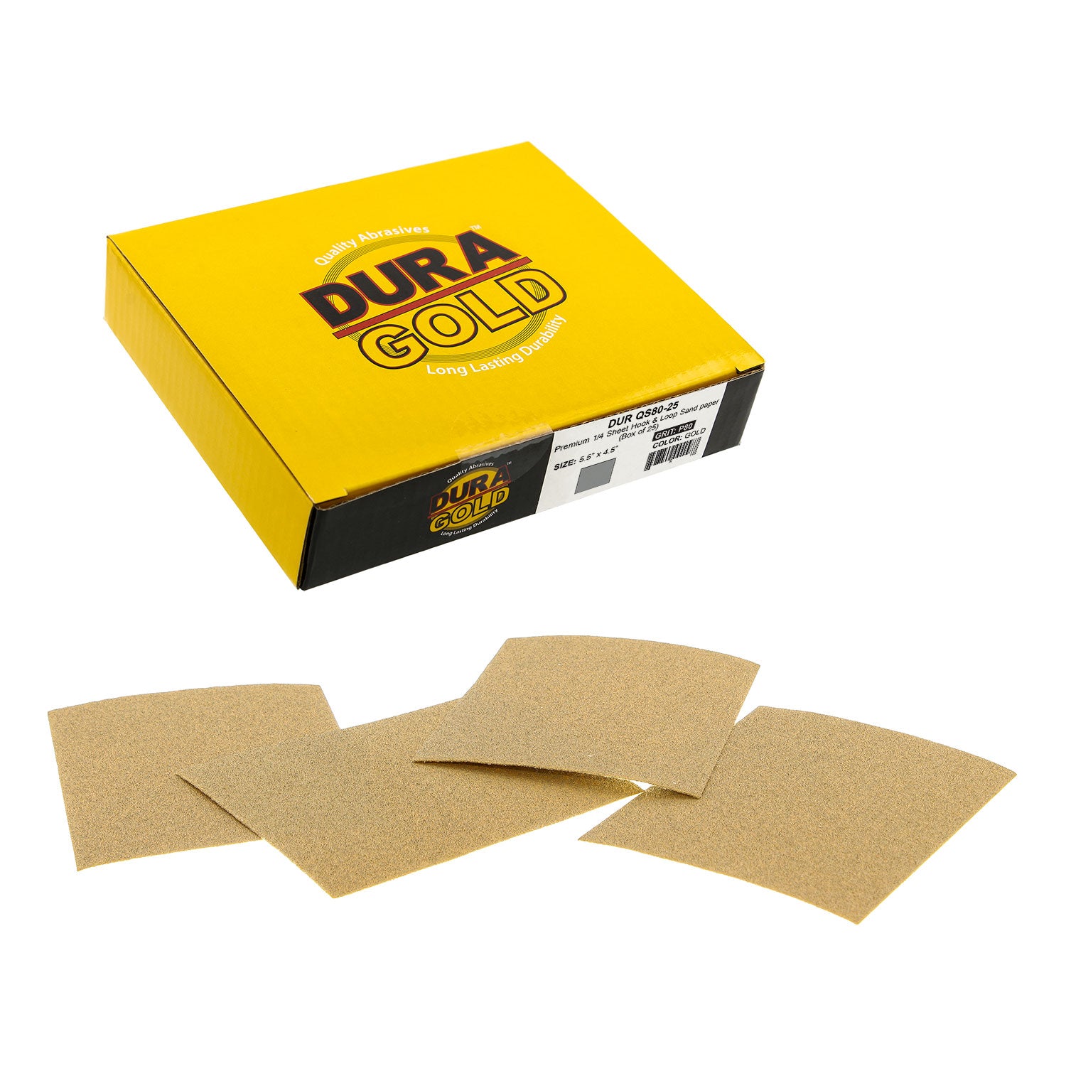 80 Grit 1/4 Sheet Hook & Loop Sandpaper 5.5