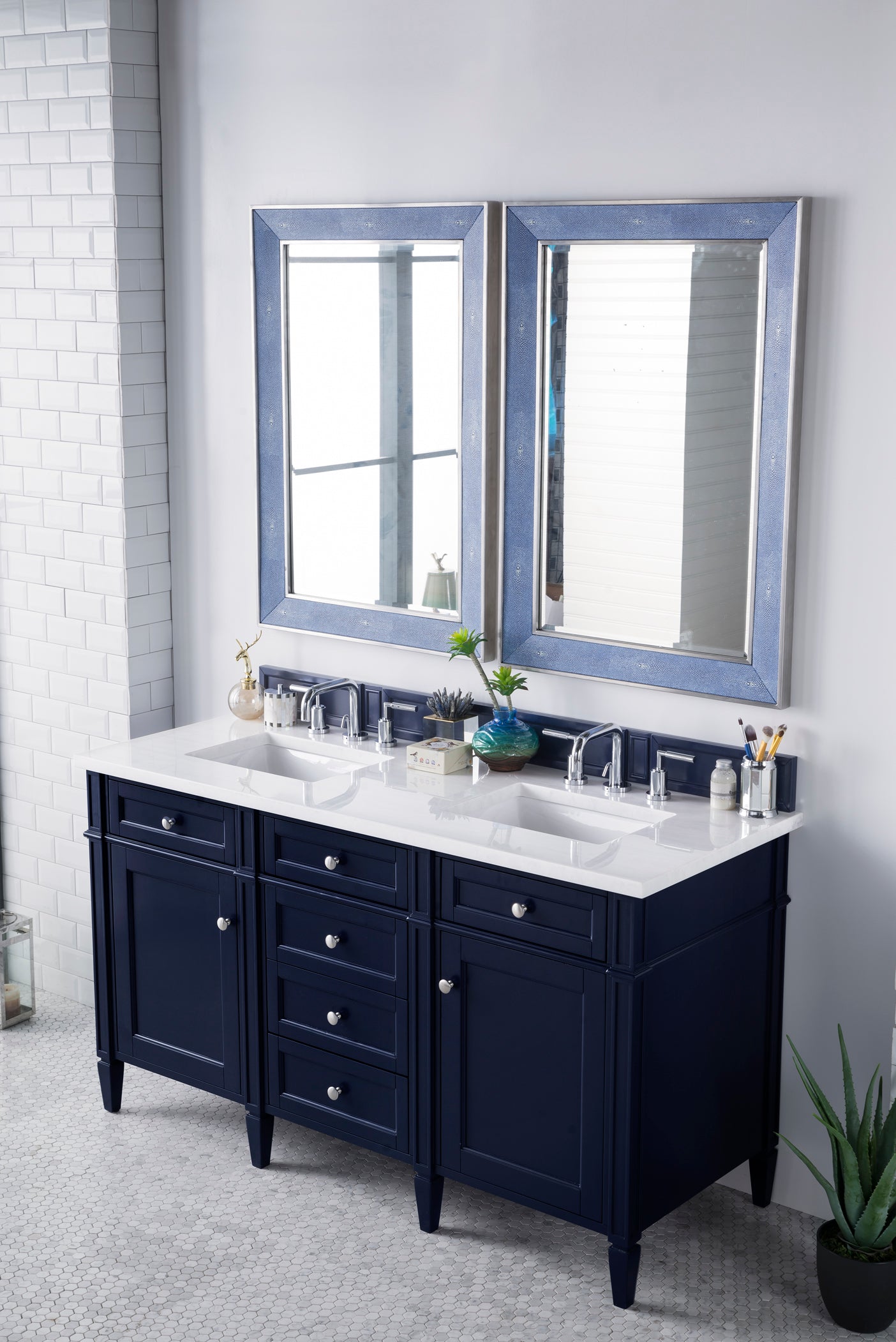 Brittany 60-Inch Victory Blue Double Vanity with 3CM Arctic Fall Solid Surface Top - Perfect for Master Bathroom Renovation & Modern Home Decor