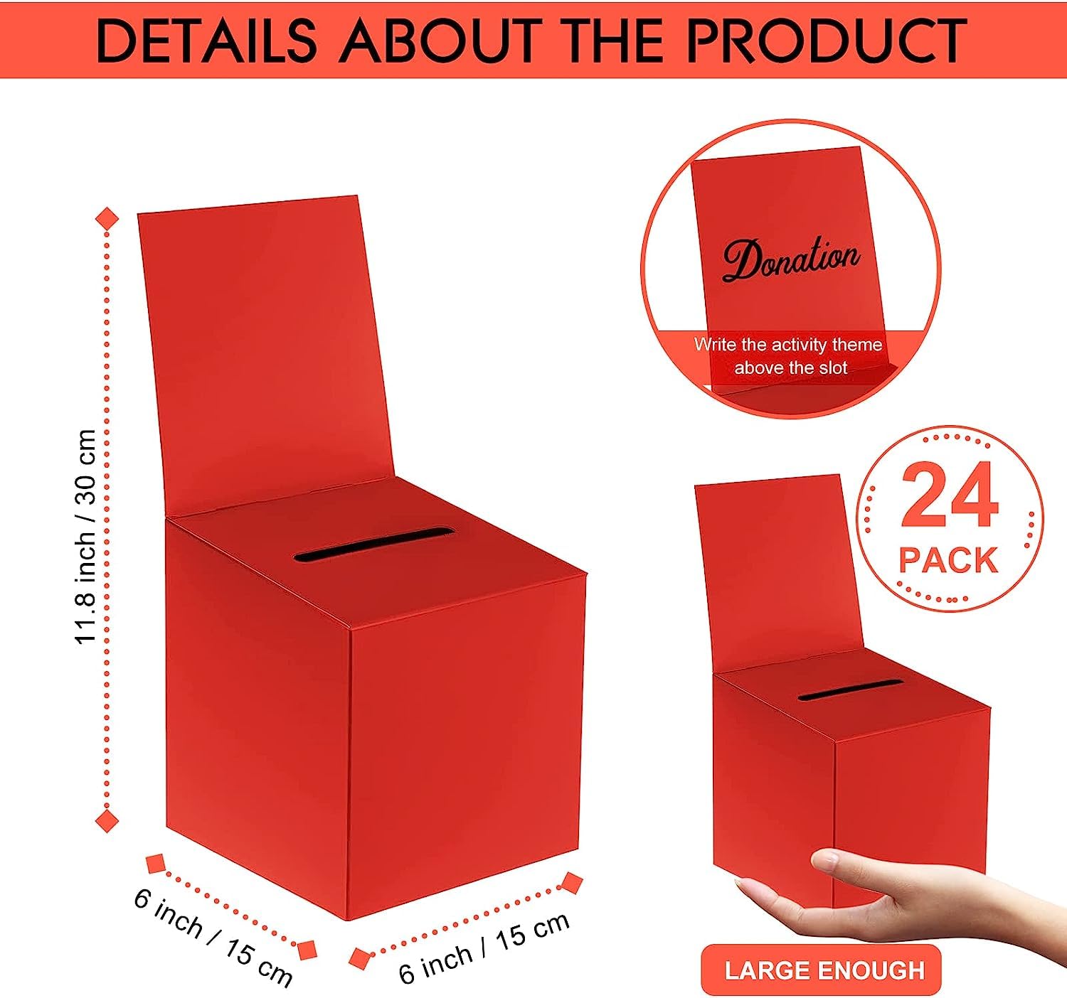 24-Pack 6x6x6 Inch Cardboard Ballot Box with Slot - Raffle, Donation, Voting & Business Card Collection Box for Fundraising, Contests & Events (6 Colors) - Perfect for Charity Drives, School Elections & Office Voting