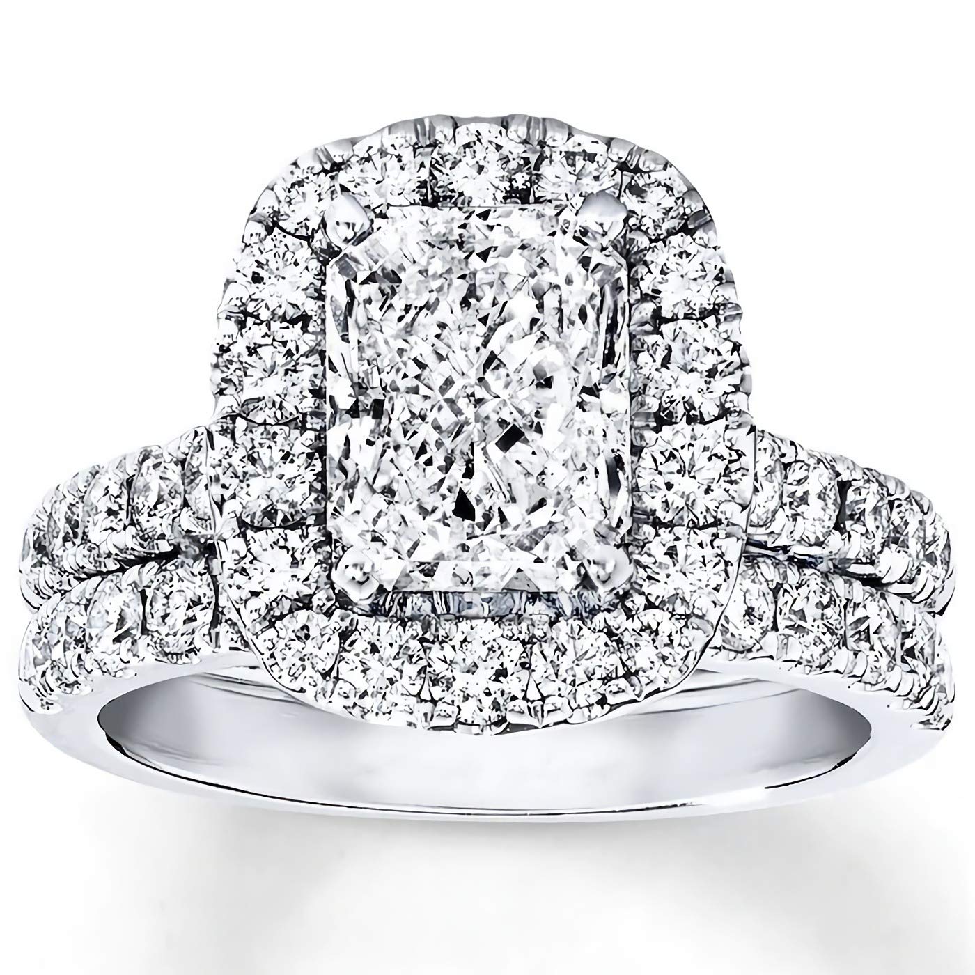 3.1 CT Radiant Cut Moissanite Engagement Ring Set for Women - Platinum Plated Sterling Silver Wedding Band & Eternity Ring - Perfect for Proposals, Anniversaries & Bridal Jewelry Gifts