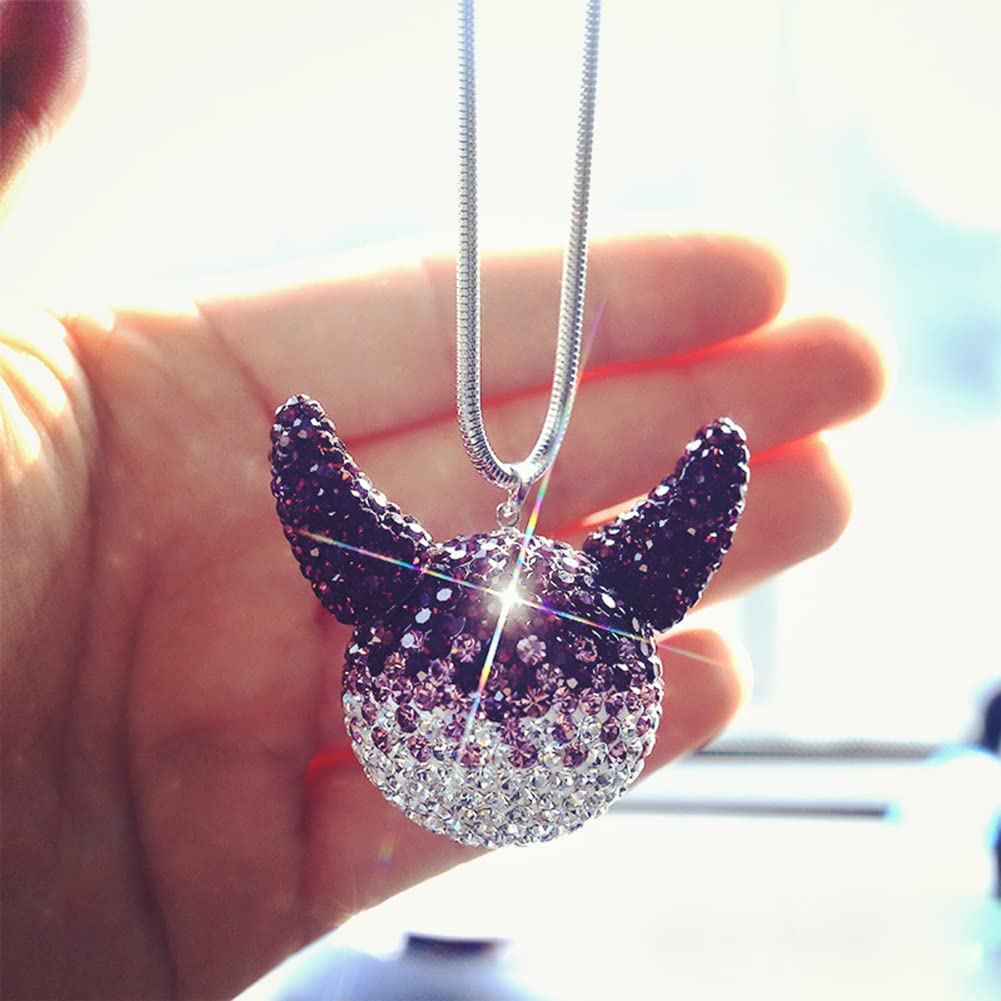 Diamond Car Rearview Mirror Pendant - Zcargel Bling Bling Crystal Car Horn Head Devil Pendant - Creative Interior Jewelry for Home, Office, Bedroom, Living Room, and Car Decoration