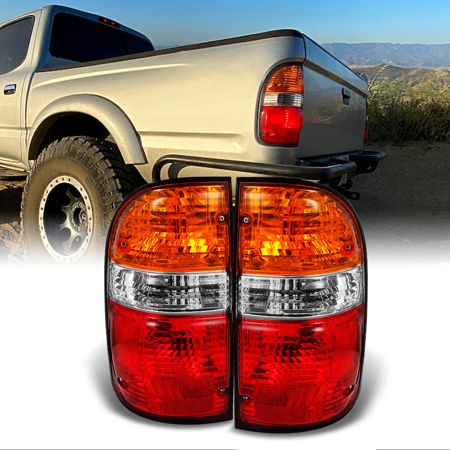 AKKON Red Amber LED Tail Lights Brake Lamps Pair for Toyota Tacoma 2016-2023 - Left & Right Side Replacement - Durable Off-Road Truck Accessories for Night Driving, Custom Upgrades & Enhanced Safety